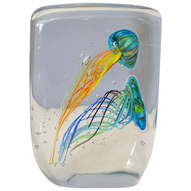 Mid-Century Modern Italian Glass Studio of Murano Handcrafted Fish Aquarium  For Sale