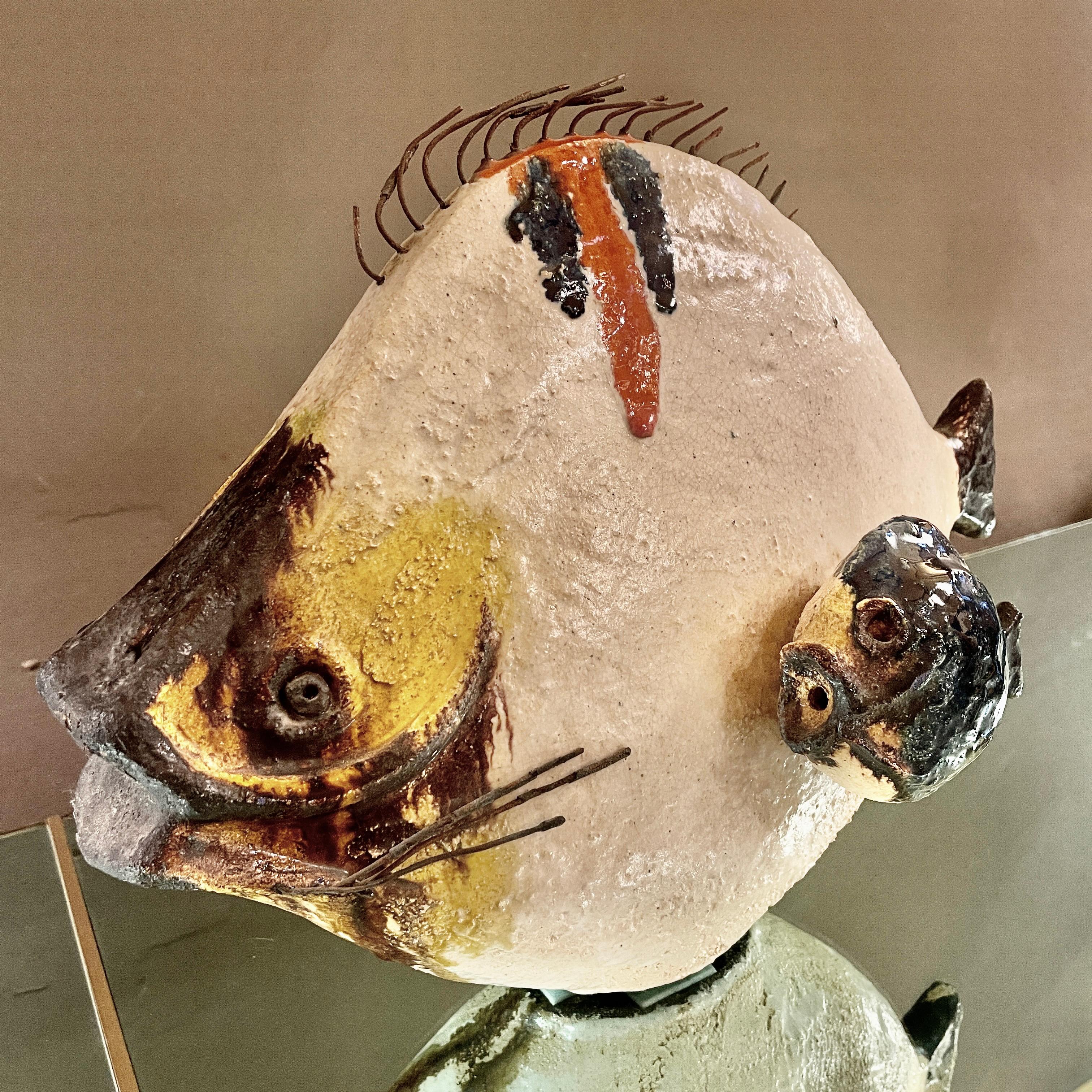 Mid-Century Modern Italian Glazed Ceramic Fish Sculpture by Ivo De Santis In Good Condition For Sale In Firenze, Tuscany