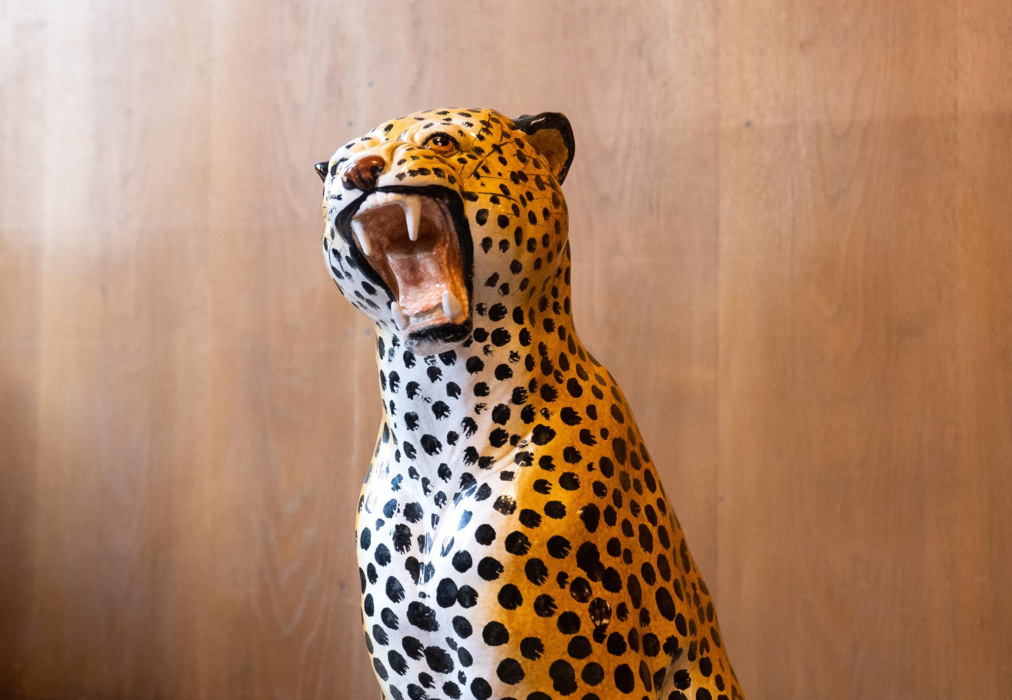 Mid-Century Modern Italian Glazed Ceramic Leopard Sculpture, Italy, 1970s 1