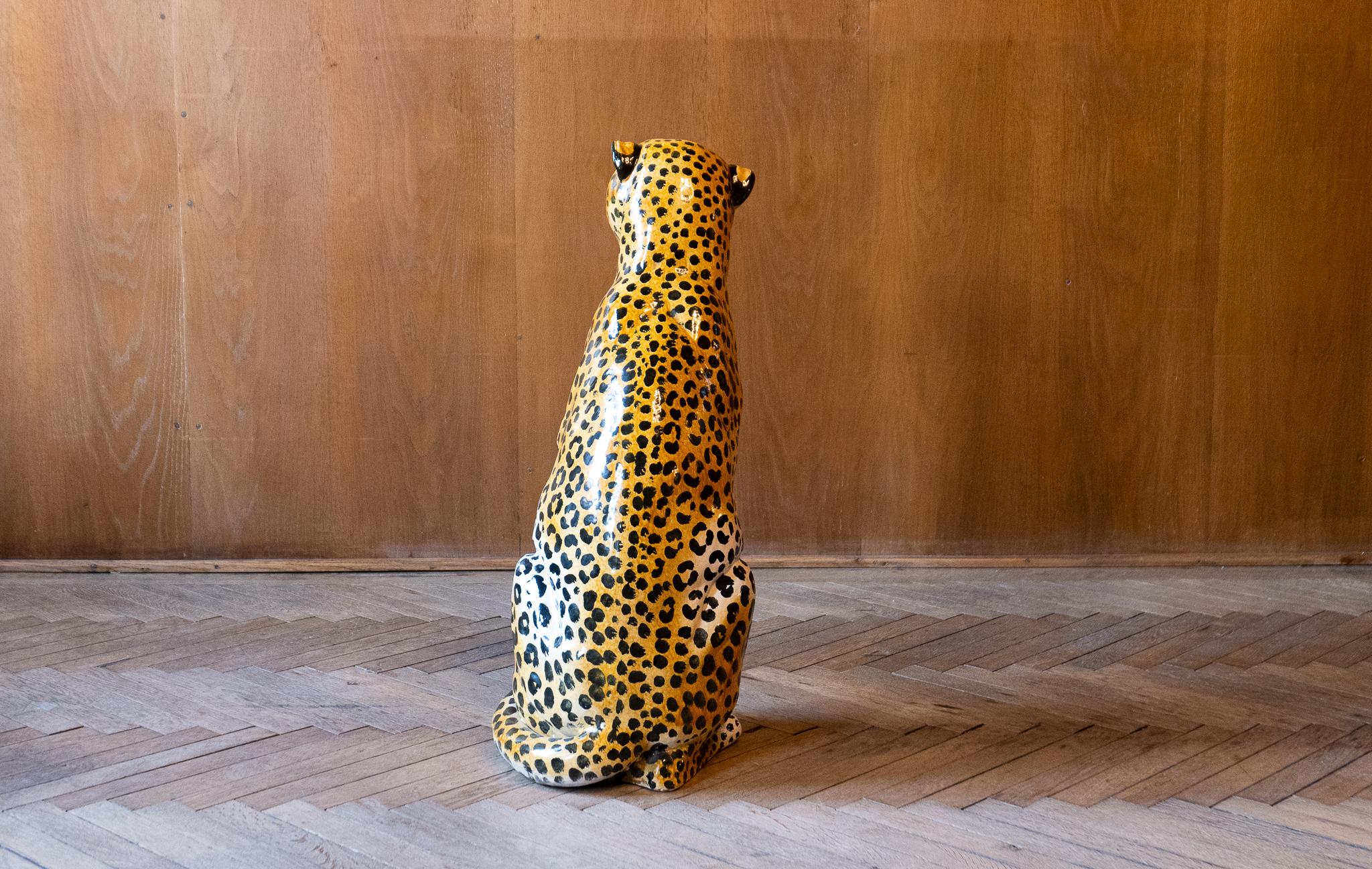 Mid-Century Modern Italian Glazed Ceramic Leopard Sculpture, Italy, 1970s 2