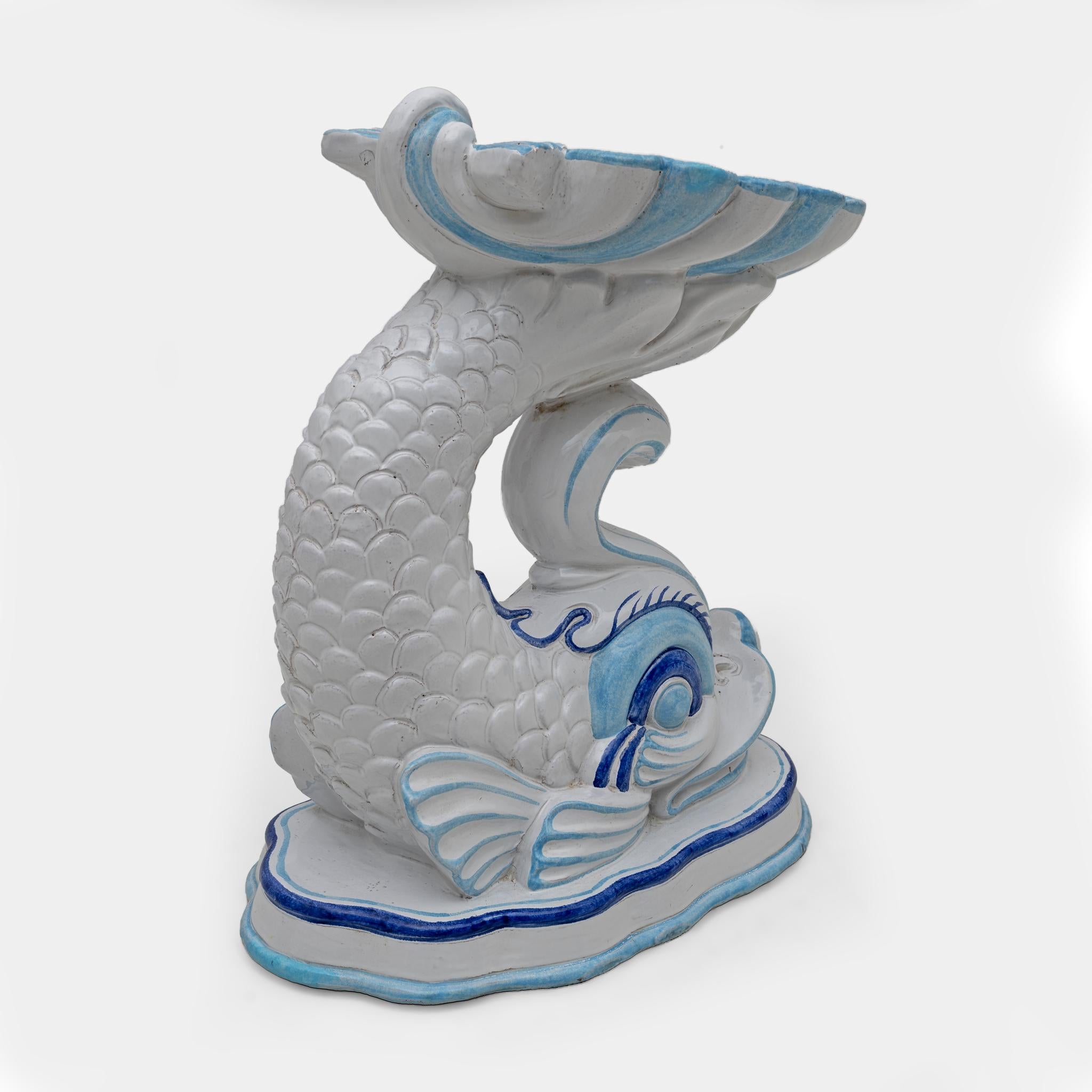 Mid-century Modern Italian Glazed Terracotta Dolphin Garden Stool, 1960s 1