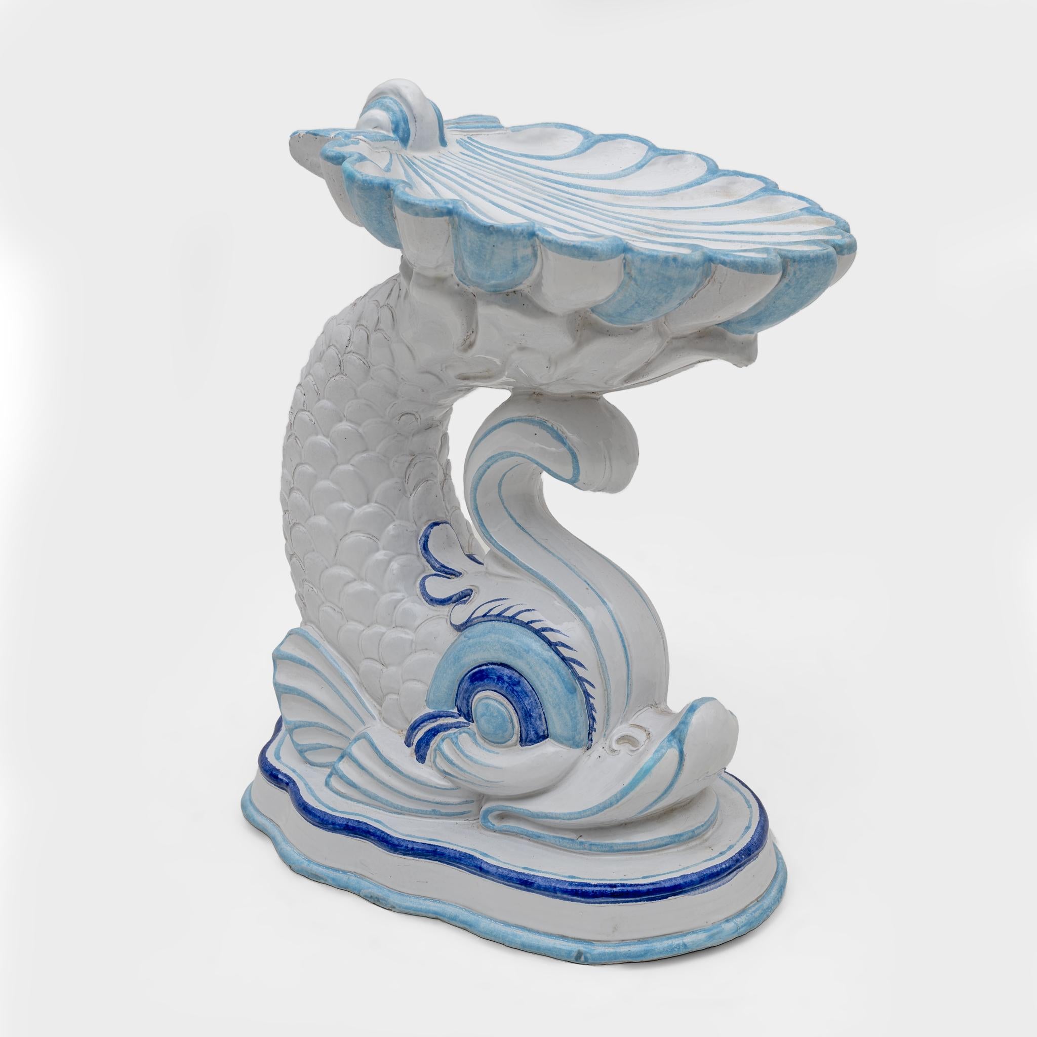 Mid-century Modern Italian Glazed Terracotta Dolphin Garden Stool, 1960s 2