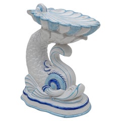 Vintage Mid-century Modern Italian Glazed Terracotta Dolphin Garden Stool, 1960s