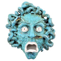 Mid-Century Modern Italian Glazed Terracotta Medusa Wall Sculpture or Mask