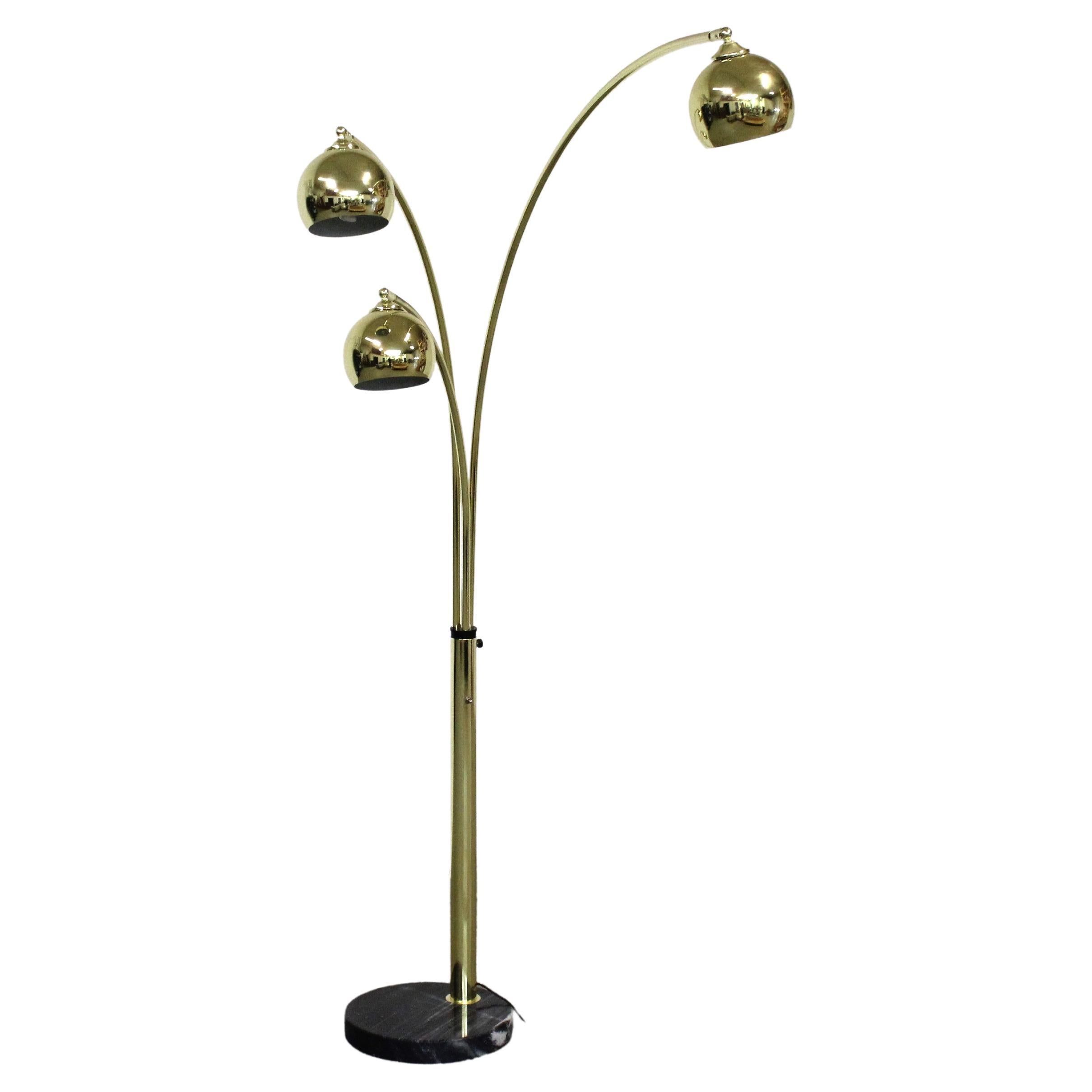 Mid-Century Modern Italian Gold Chrome & Marble Guzzini Style Arc Floor Lamp For Sale