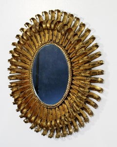 Mid-Century Modern Italian Gold Gilt Metal Oval Wall Mirror Sculpture, 1960s