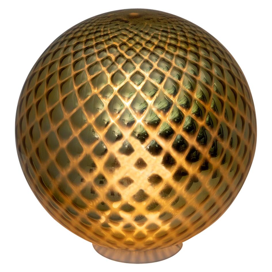 Mid-Century Modern Italian Gold Murano Glass "Diamont Sphere" Table Lamp, 1970s