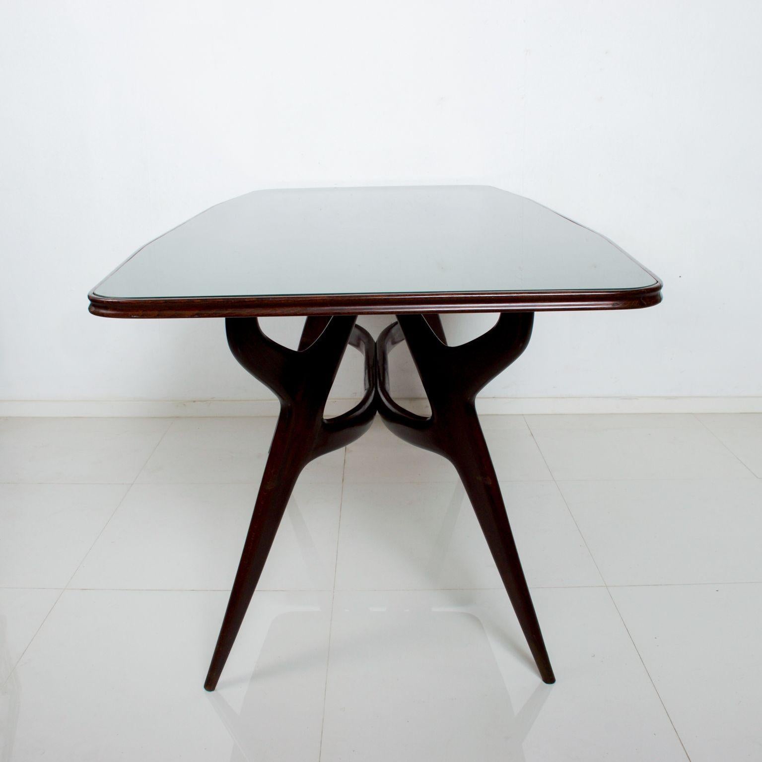 1950s Modern Italy Green Mahogany Dining Table after ICO PARISI In Good Condition In Chula Vista, CA