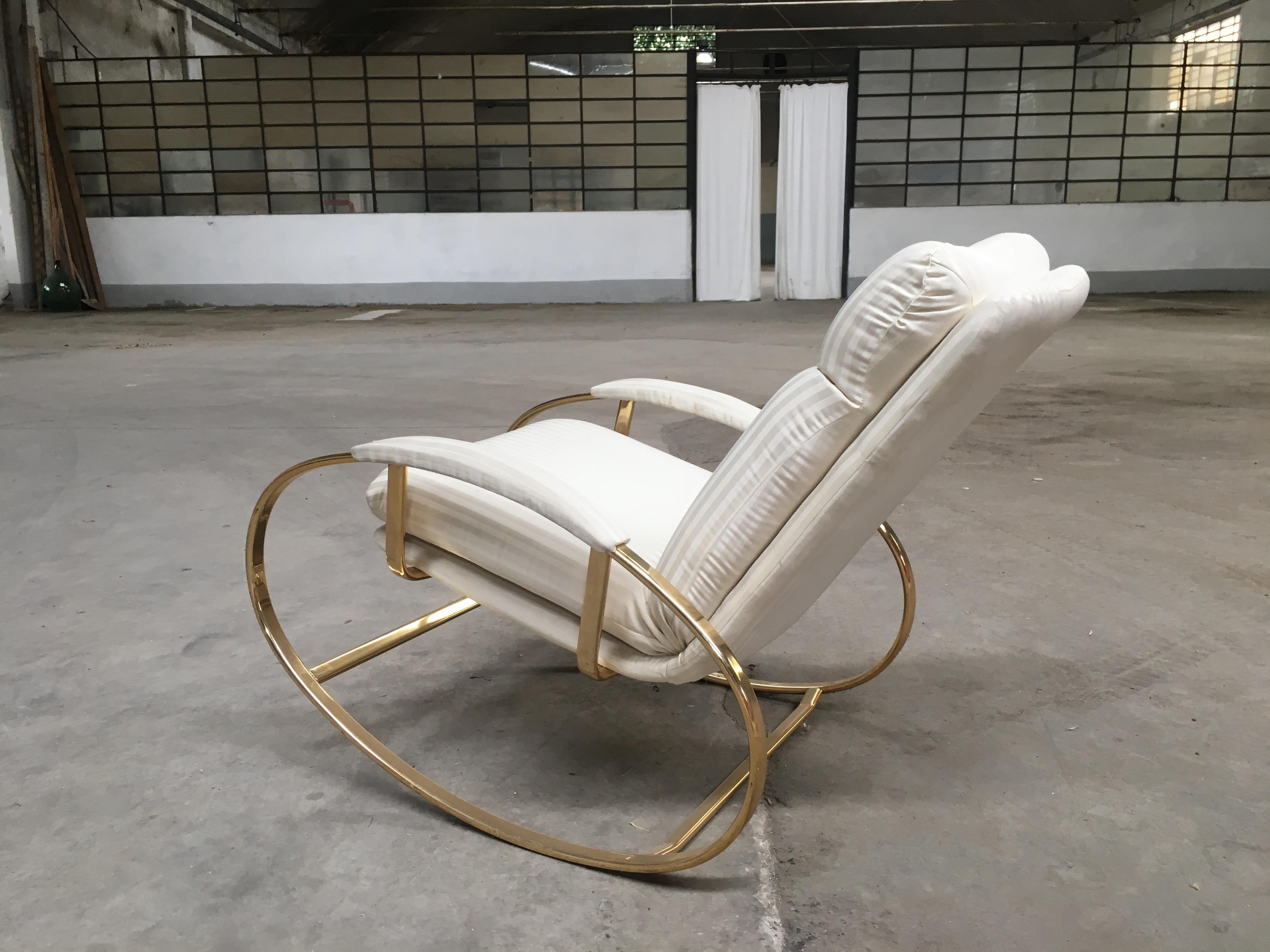 Mid-Century Modern Italian Guido Faleschini Gilt Metal Lounge Rocking Chair 7