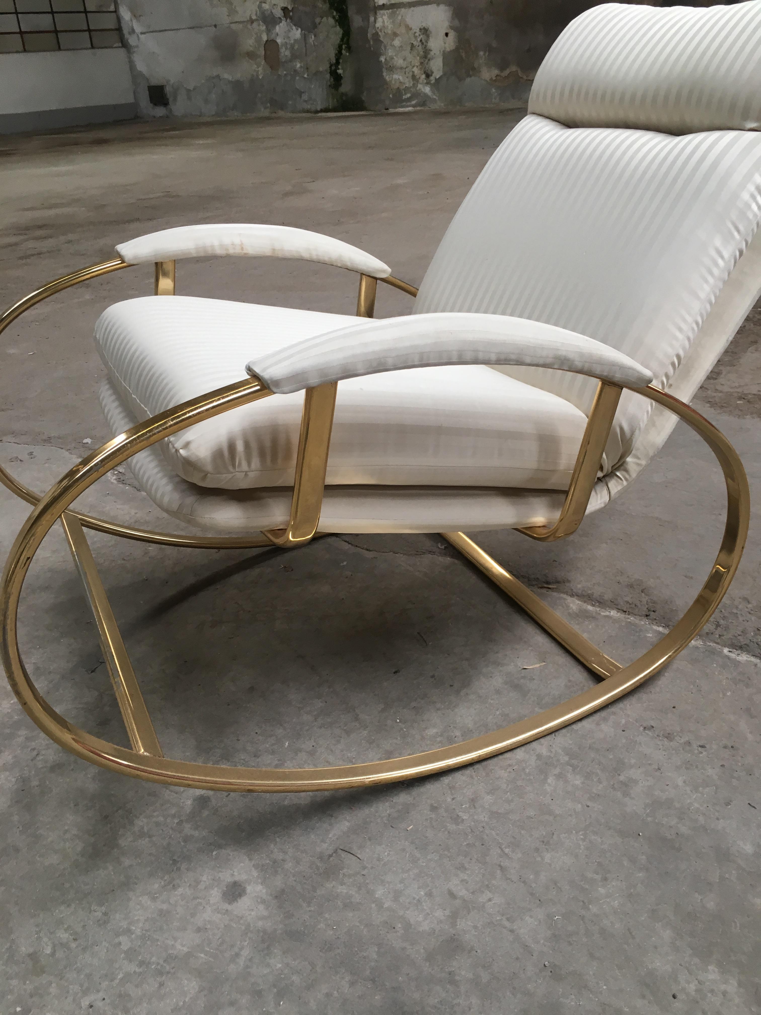 Late 20th Century Mid-Century Modern Italian Guido Faleschini Gilt Metal Lounge Rocking Chair