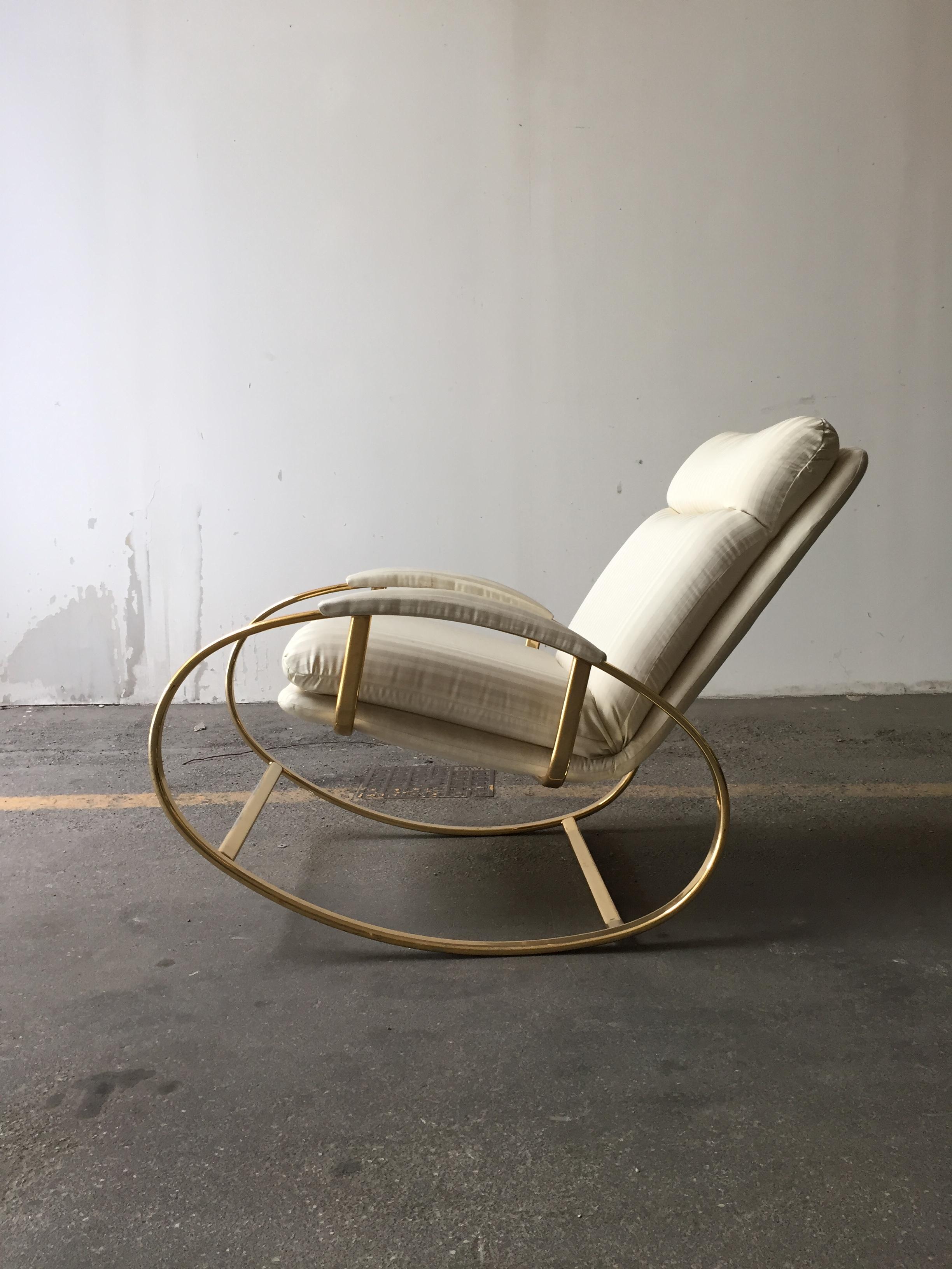 Mid-Century Modern Italian Guido Faleschini Gilt Metal Lounge Rocking Chair 1