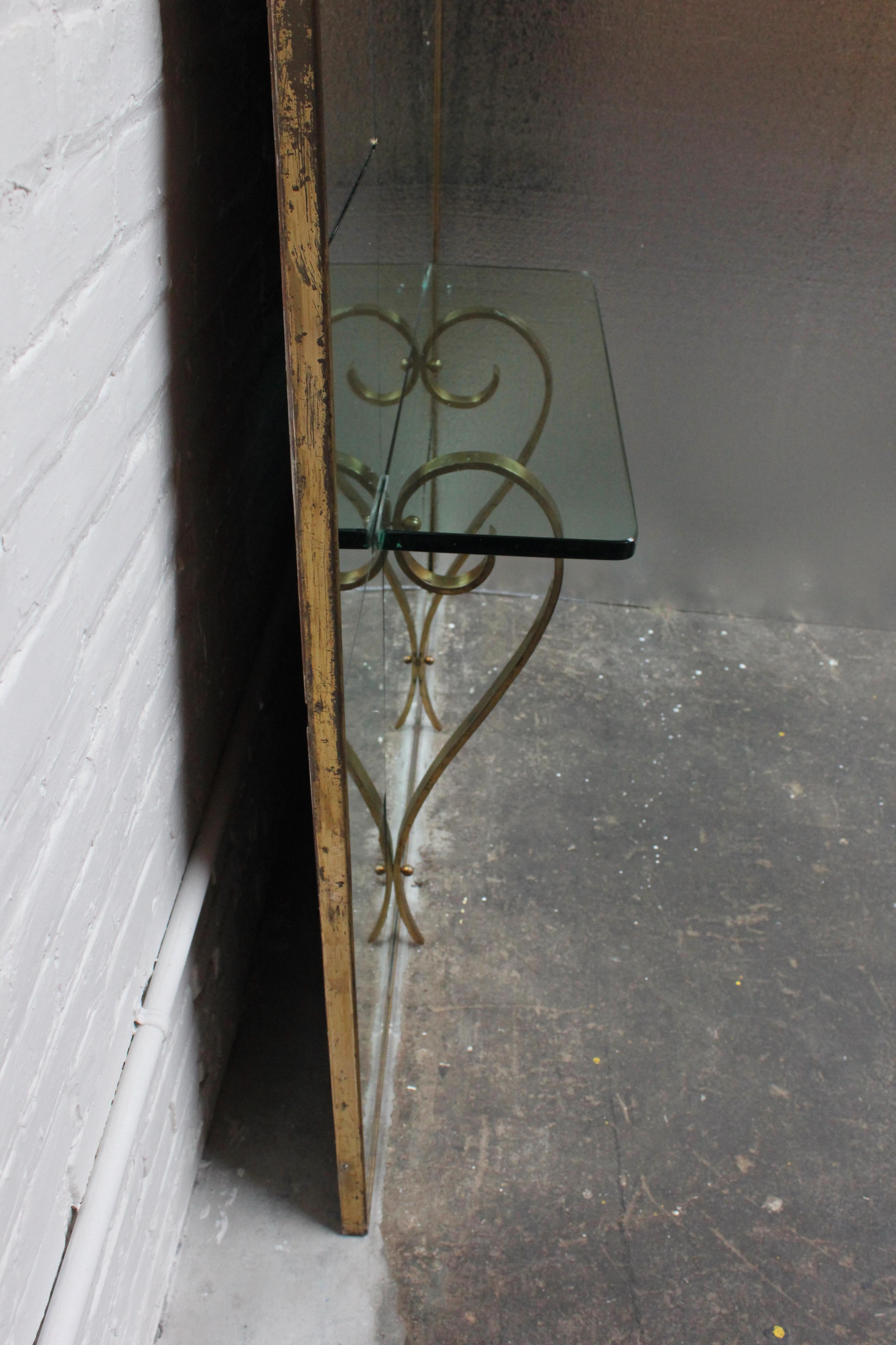 Brass Mid-Century Modern Italian Hallway Mirror with Console For Sale