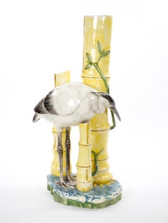 Mid-Century Modern Italian Hand-Painted Majolica Heron Figurative Sculpture