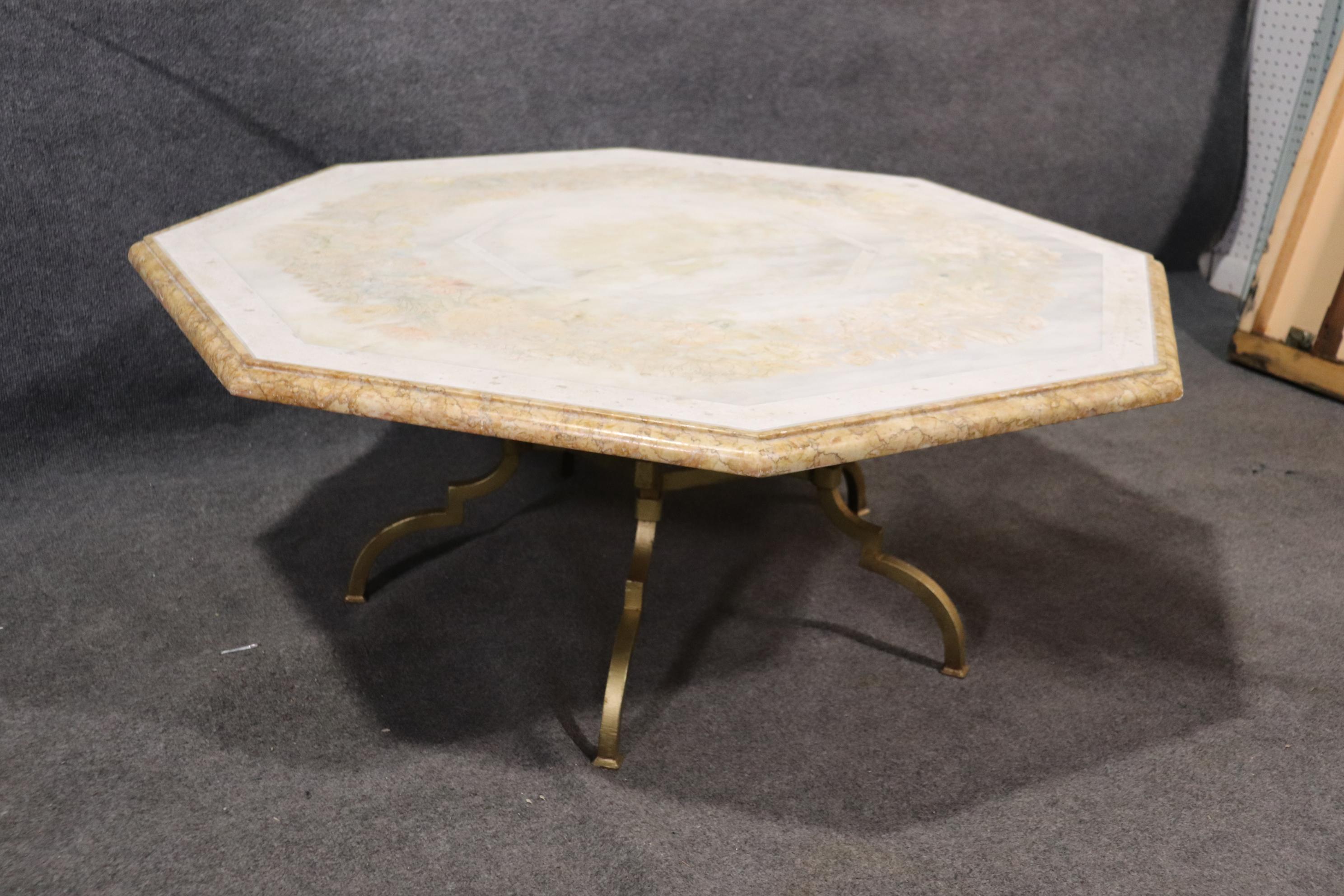 Mid-Century Modern Italian Inlaid Marble and Brass Octagonal Coffee Table 5