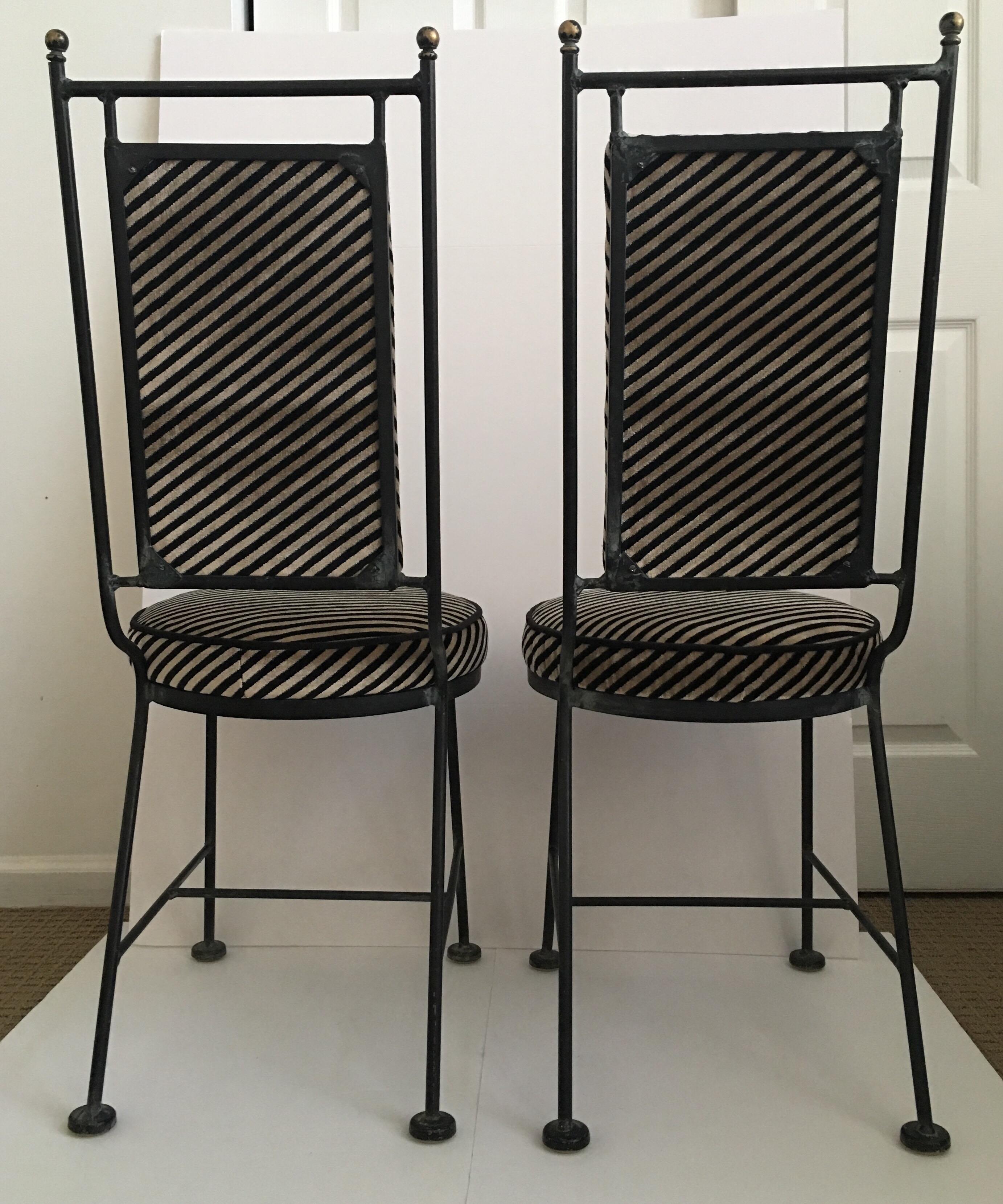 Mid-20th Century Sleek Mid-Century Modern Iron and Striped Salterini Style Chairs, Italian 