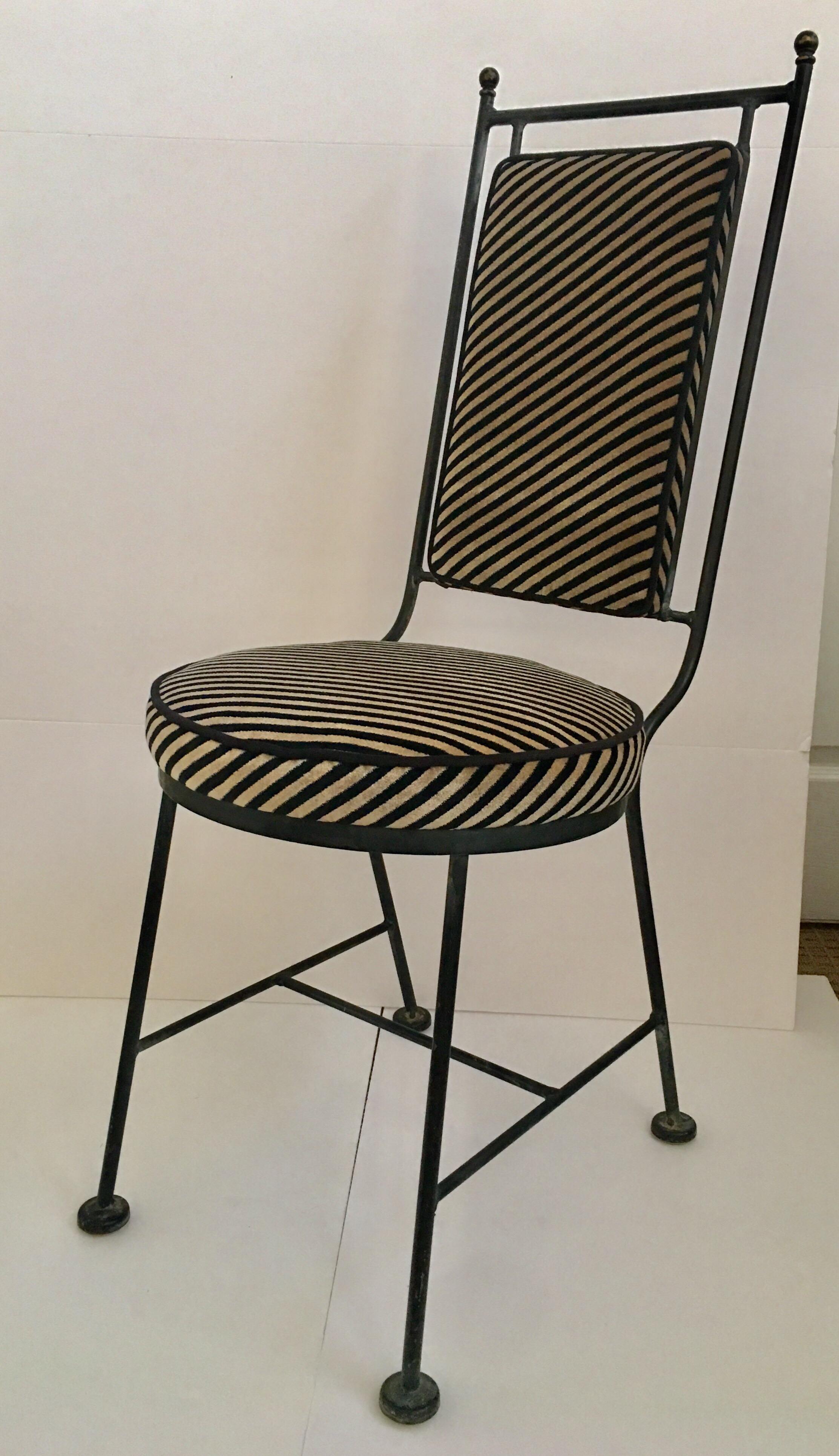 Metal Sleek Mid-Century Modern Iron and Striped Salterini Style Chairs, Italian 