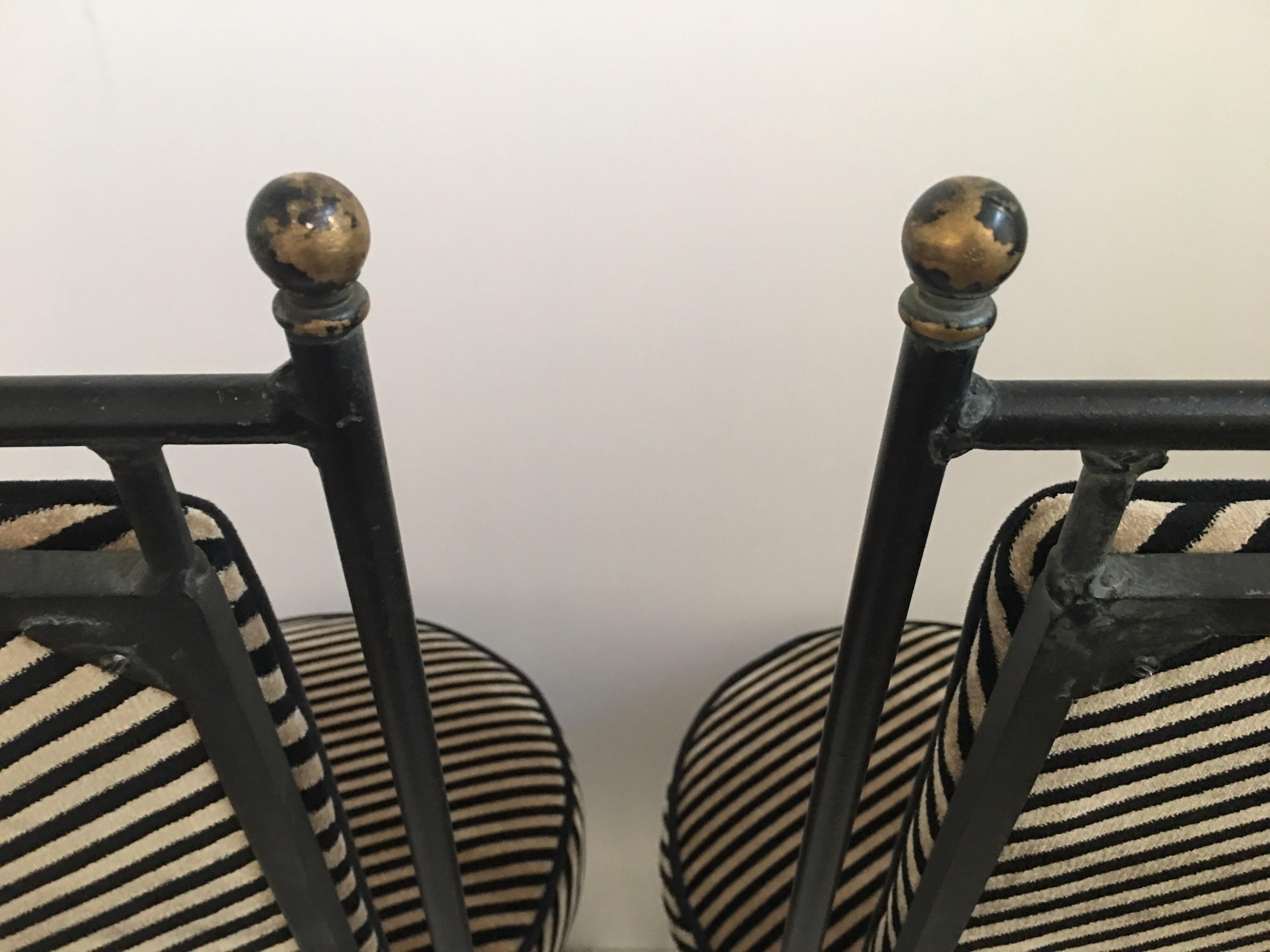 Sleek Mid-Century Modern Iron and Striped Salterini Style Chairs, Italian  2