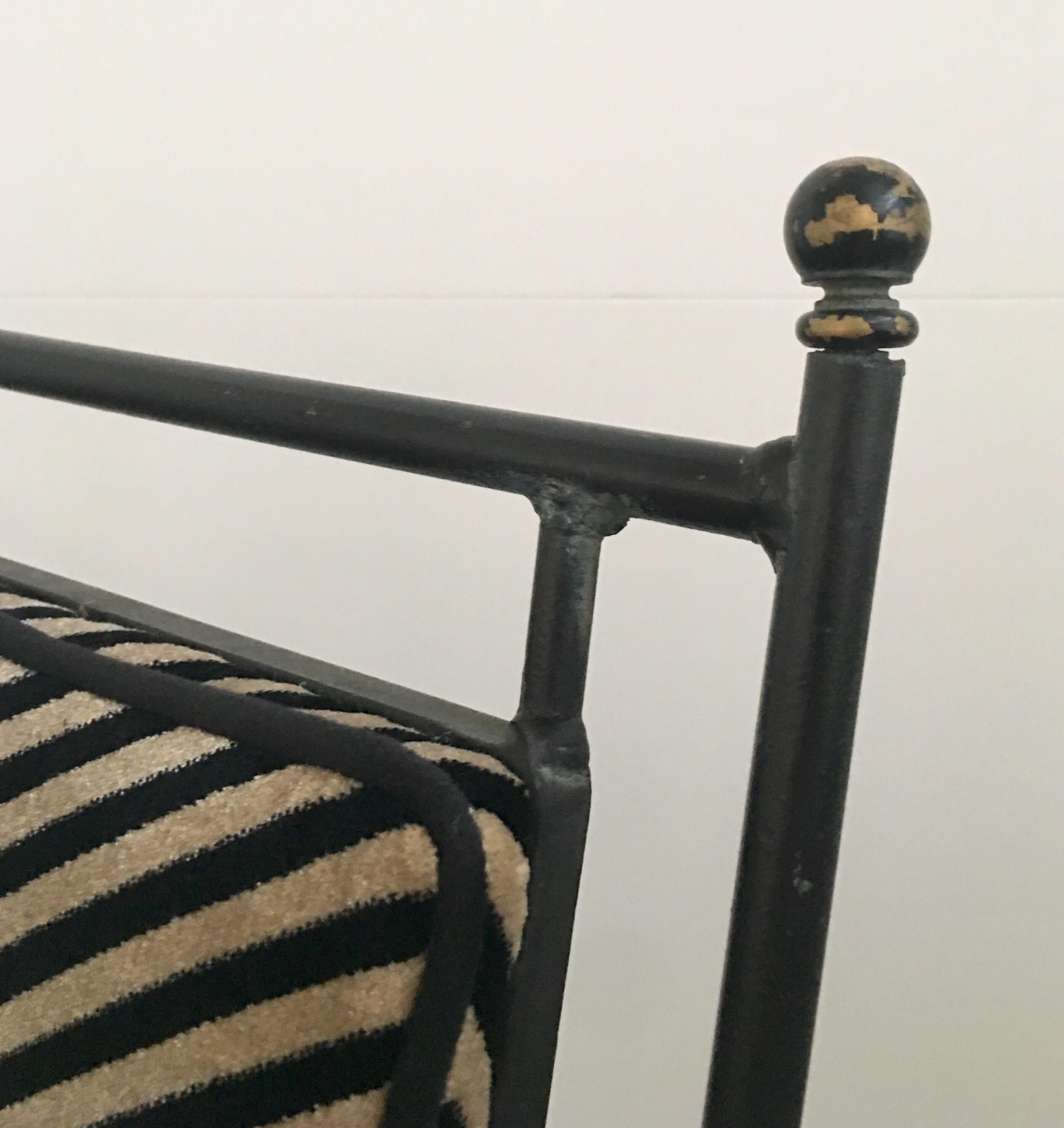 Sleek Mid-Century Modern Iron and Striped Salterini Style Chairs, Italian  3