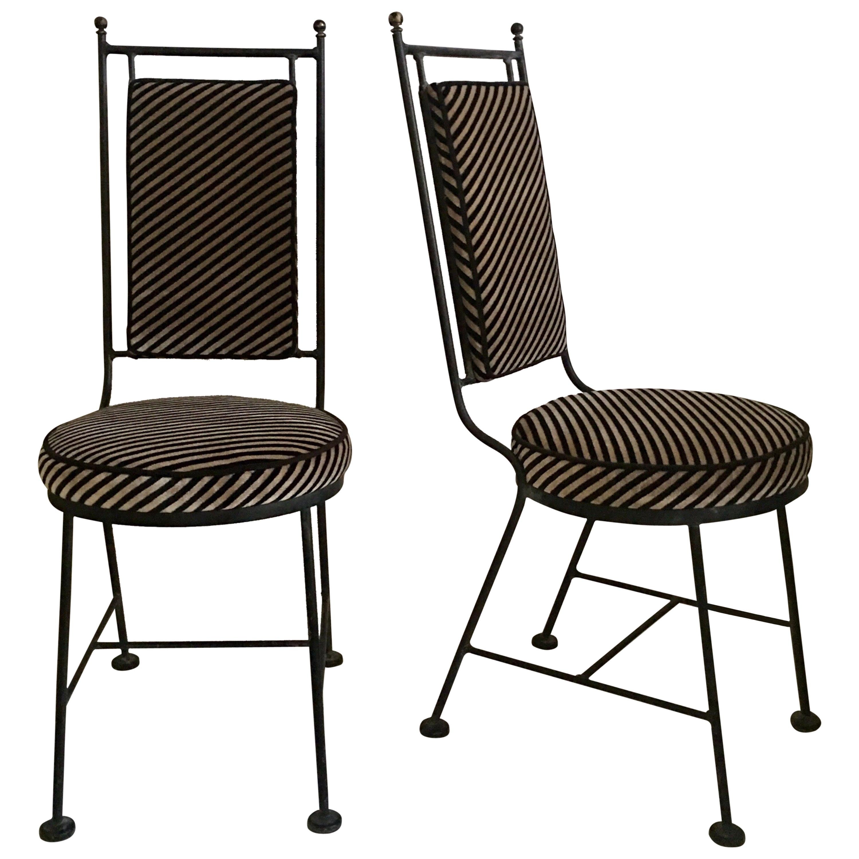 Sleek Mid-Century Modern Iron and Striped Salterini Style Chairs, Italian 