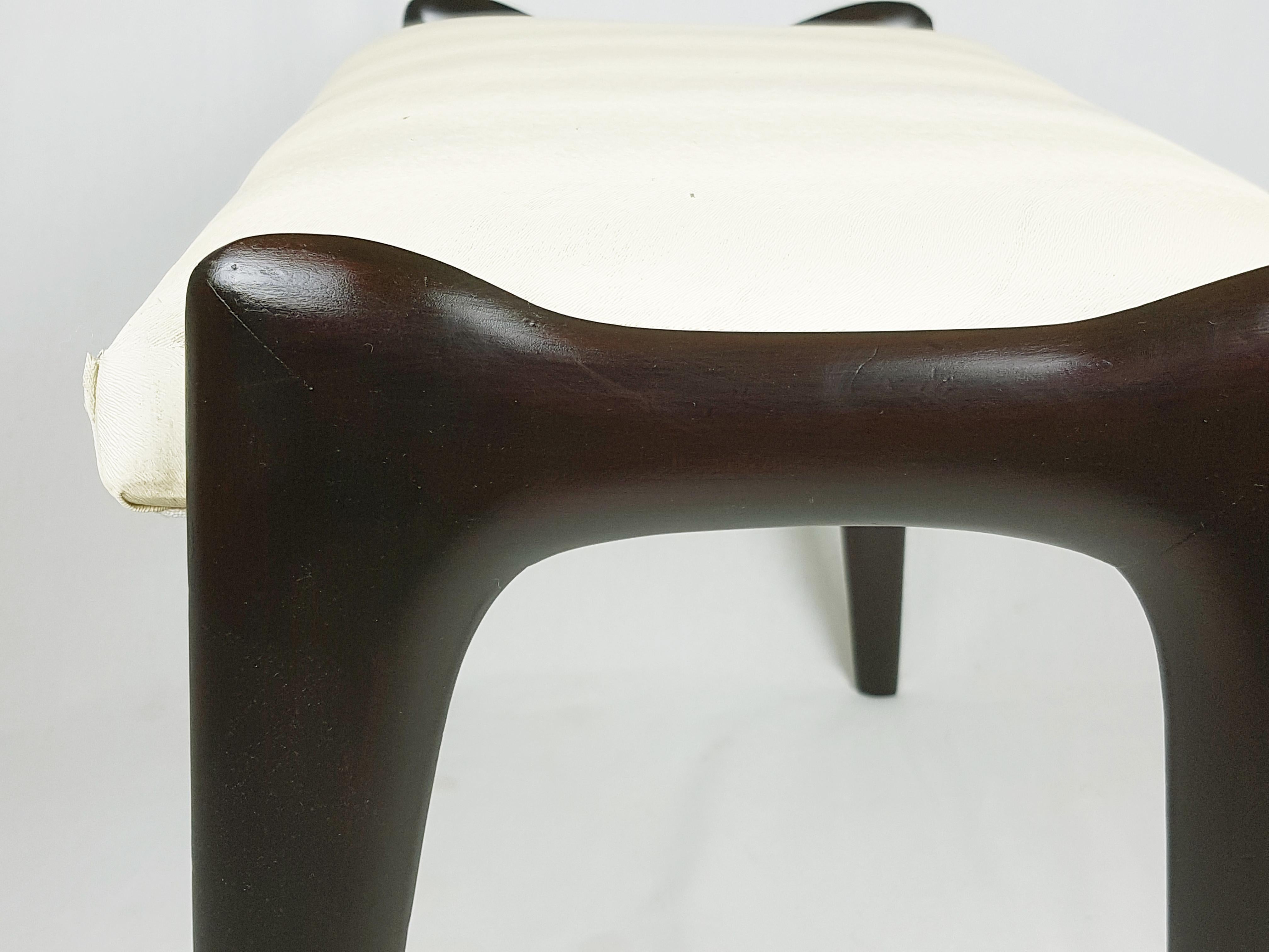 Stained Mid-Century Modern Italian ivory skai & Wood Ottomans, 1950s, Set of 2 For Sale