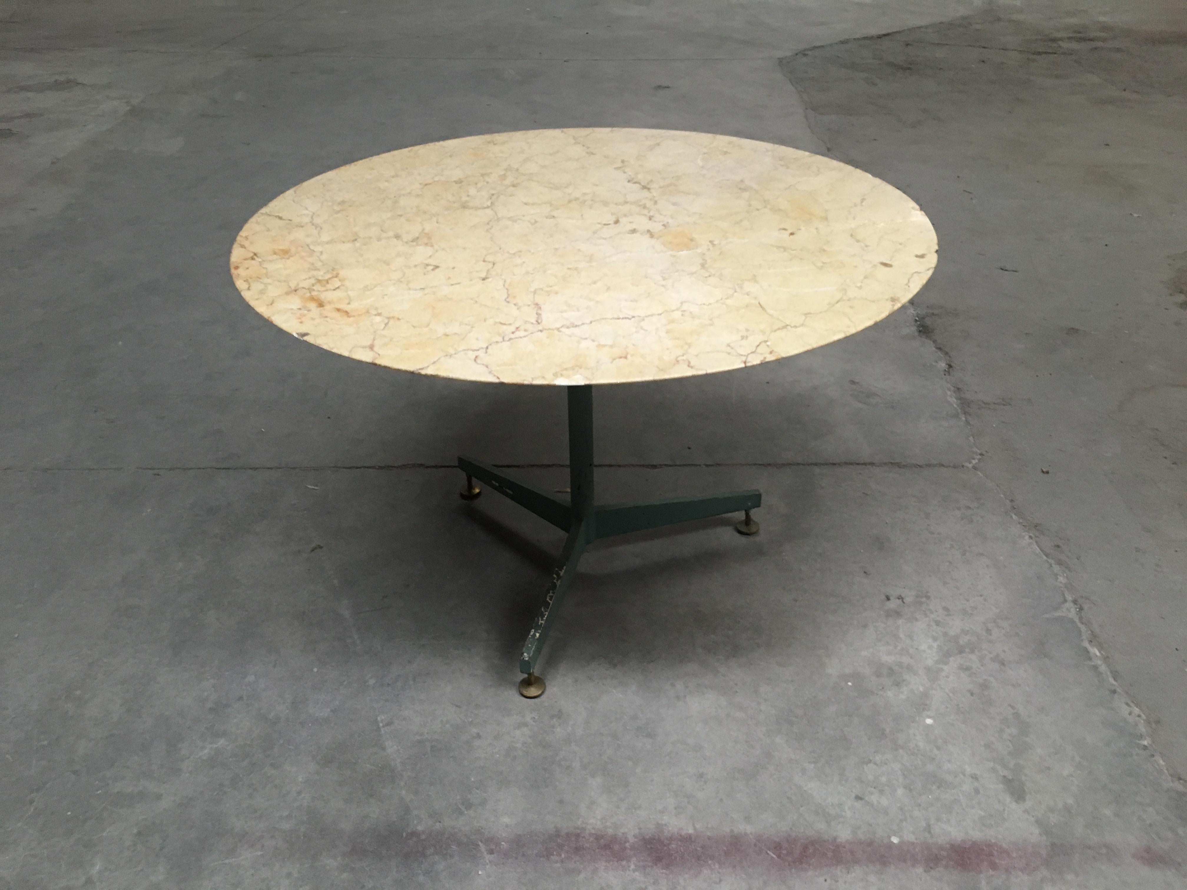 Mid-Century Modern Italian lacquered iron base table with yellow marble top, 1960s.
