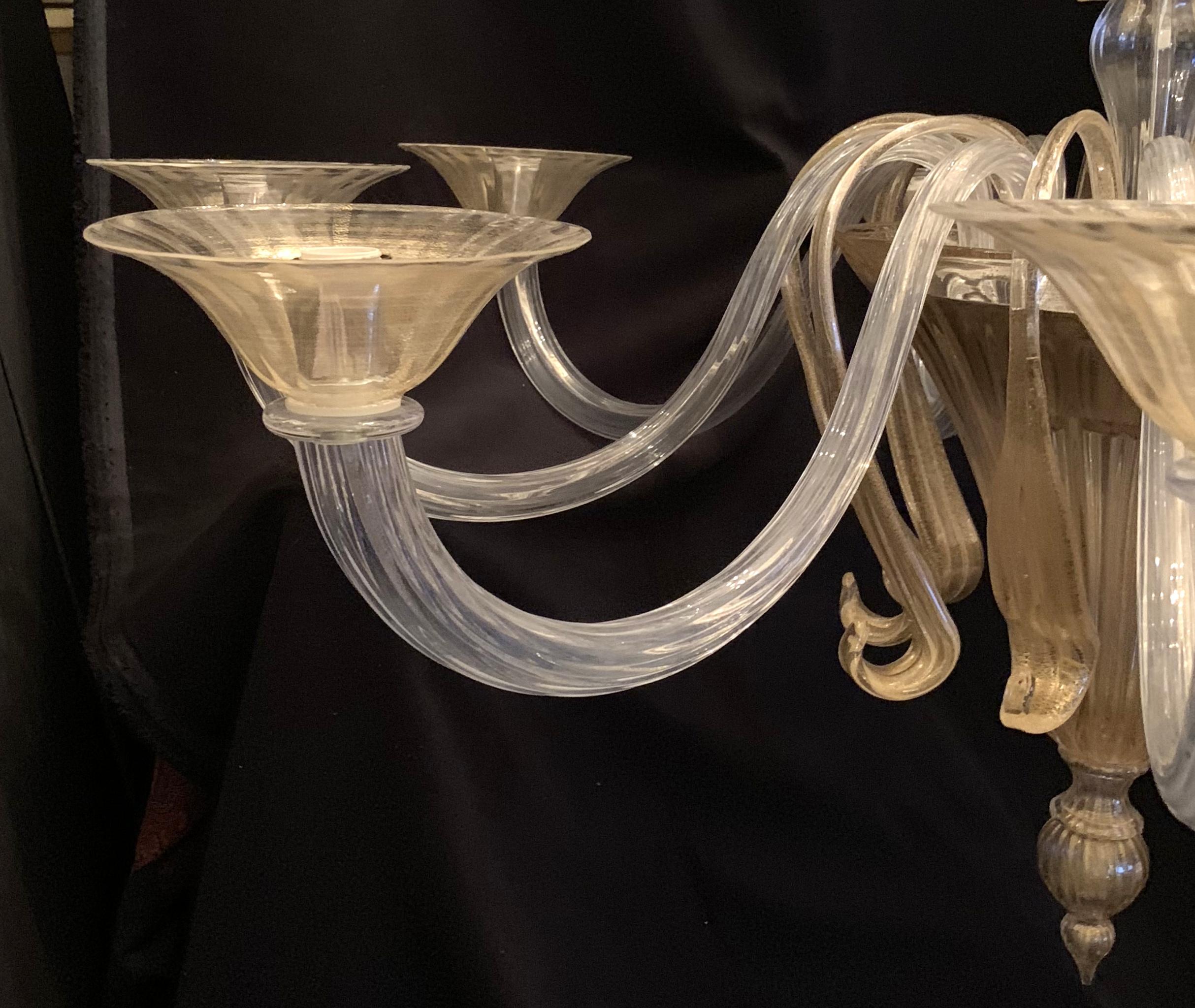 20th Century Mid-Century Modern Italian Leaf Clear Gold Murano Art Glass Large Chandelier