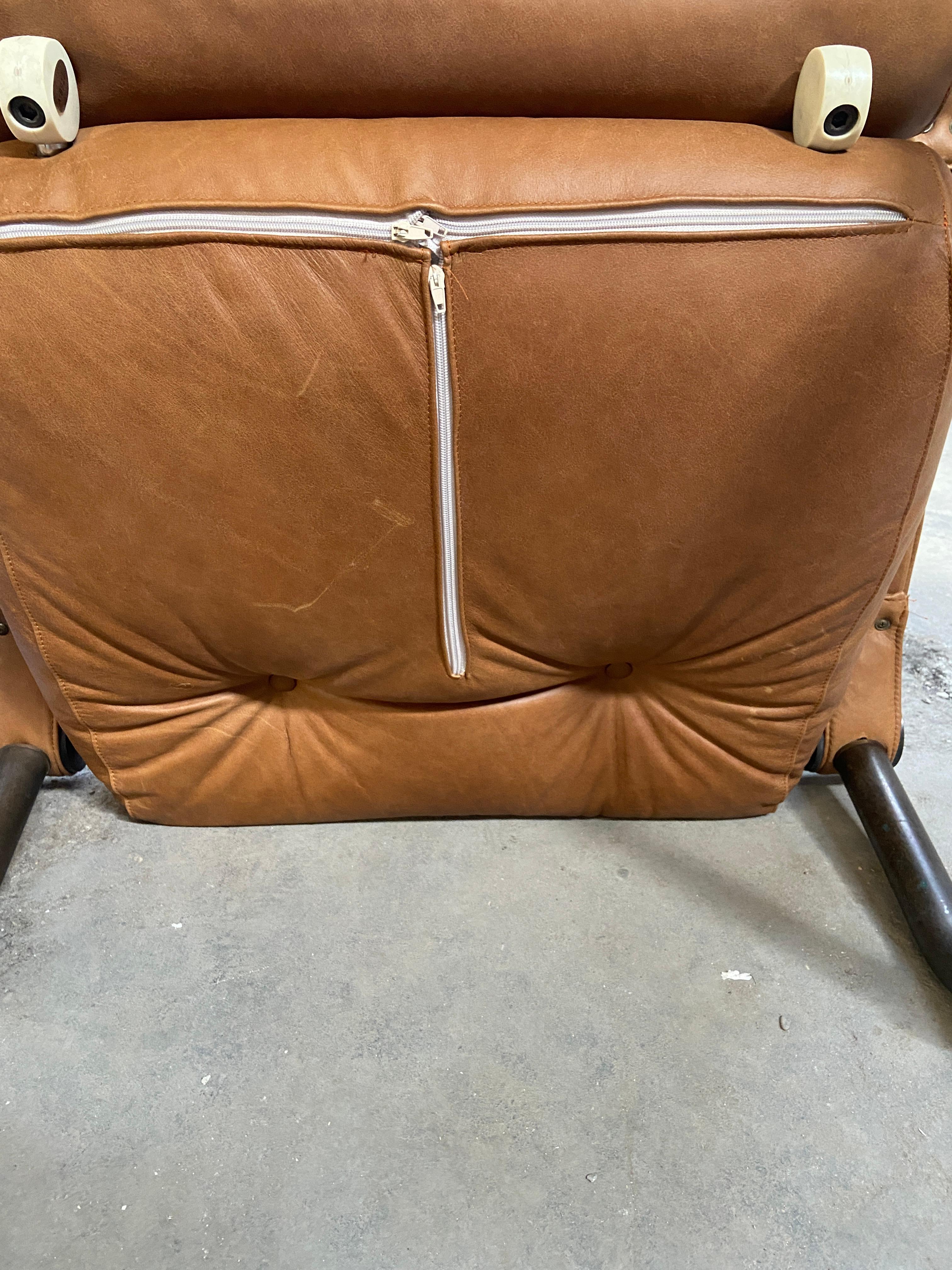 Mid-Century Modern Italian Leather and Burnished Brass Armchairs, 1970s 9