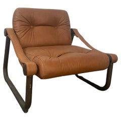Mid-Century Modern Sessel aus italienischem Leder und brüniertem Messing, 1970er Jahre