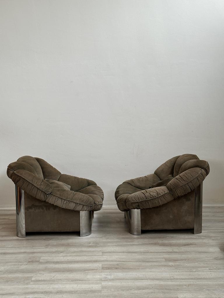 Mid-Century Modern Italian Leather and Stainless Steel Living Room Set. 1970s For Sale 2