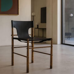 Mid-Century Modern italian leather dining chairs brass Frigerio style, 1970s