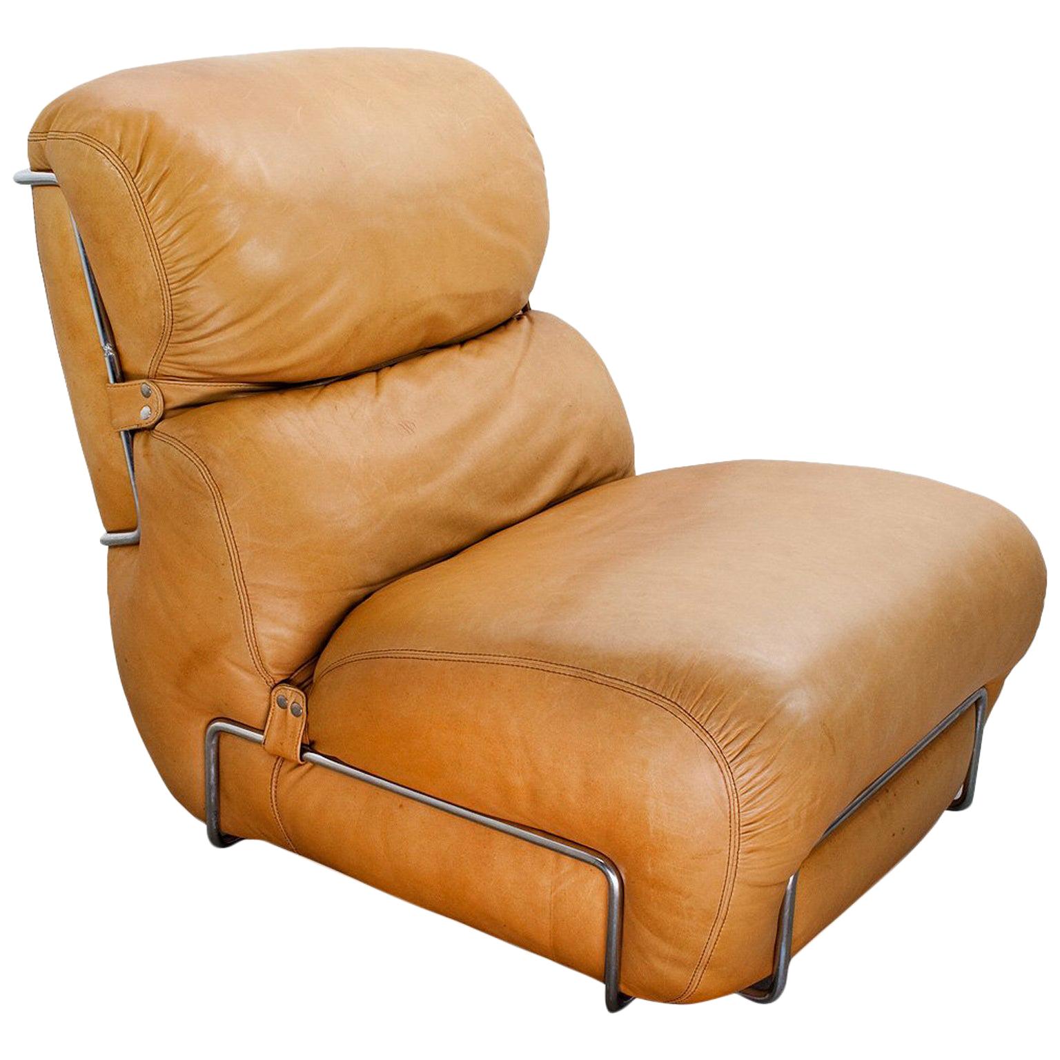 Mid-Century Modern Italian Leather Lounge Chair by Gianfranco Frattini, 1970s