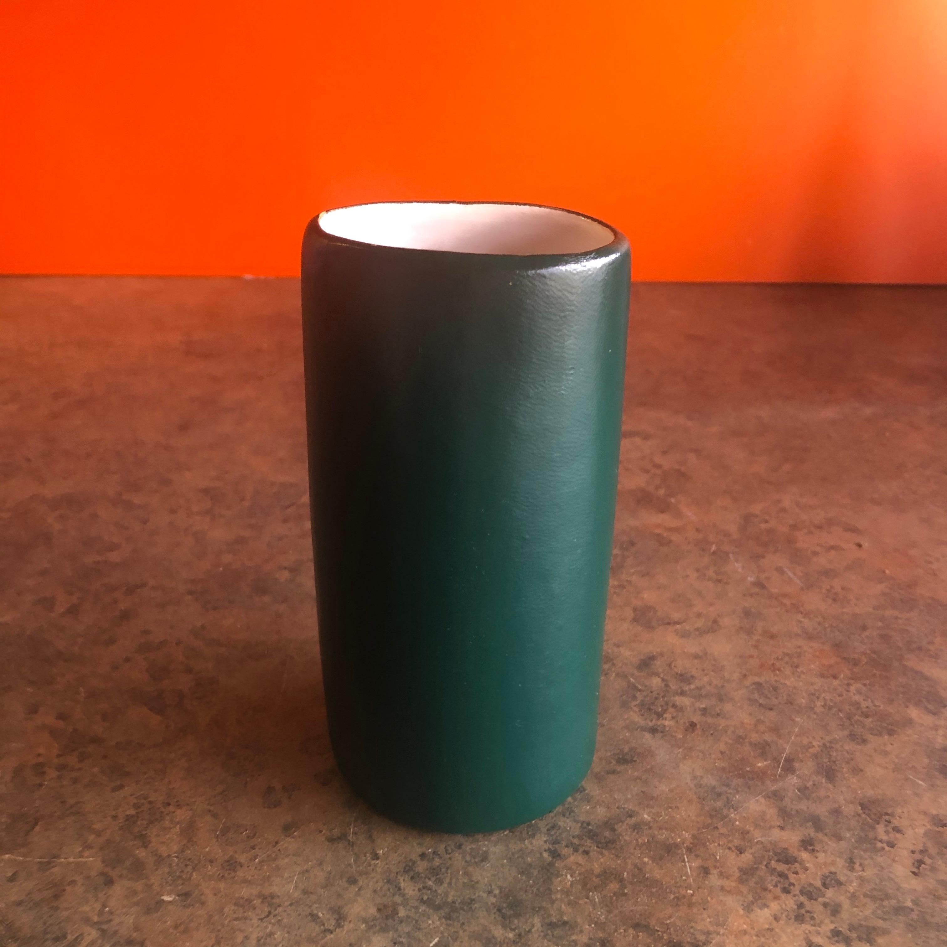 20th Century Mid-Century Modern Italian Leather Wrapped Ceramic Vase in the Style of Fantoni