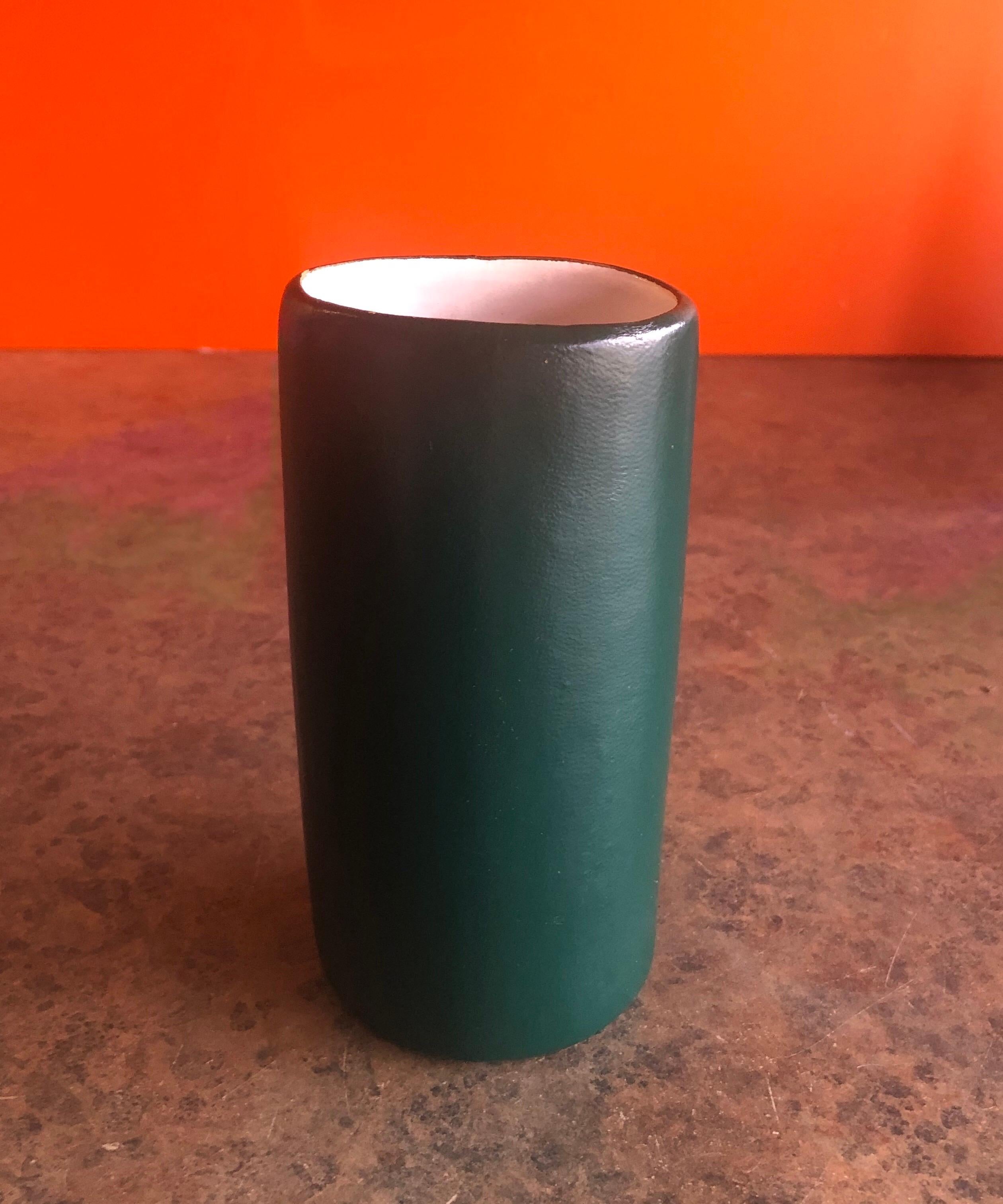 Mid-Century Modern Italian Leather Wrapped Ceramic Vase in the Style of Fantoni 1