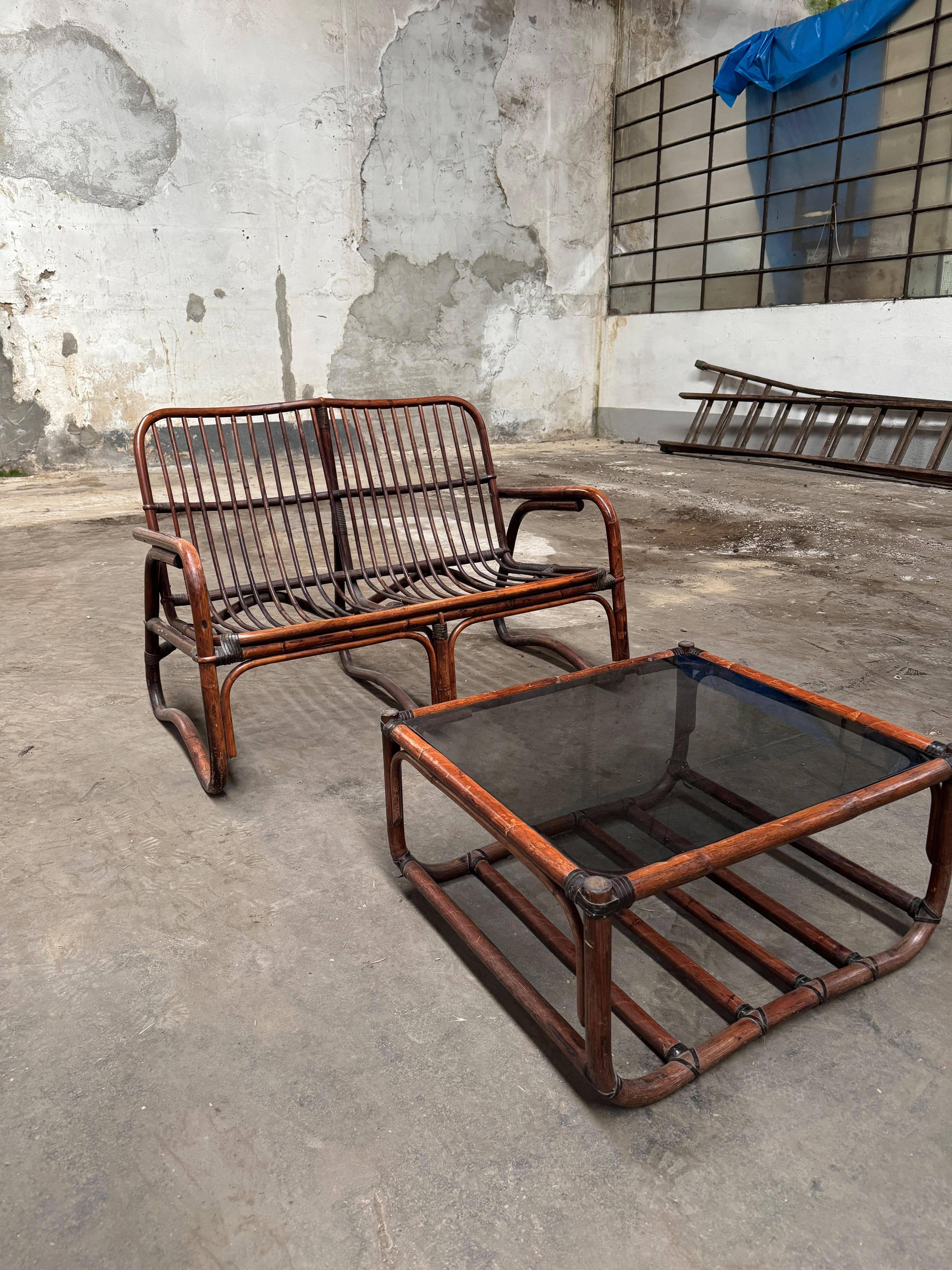 Mid-Century Modern Italian Living Room Bamboo Set. 1970s For Sale 1