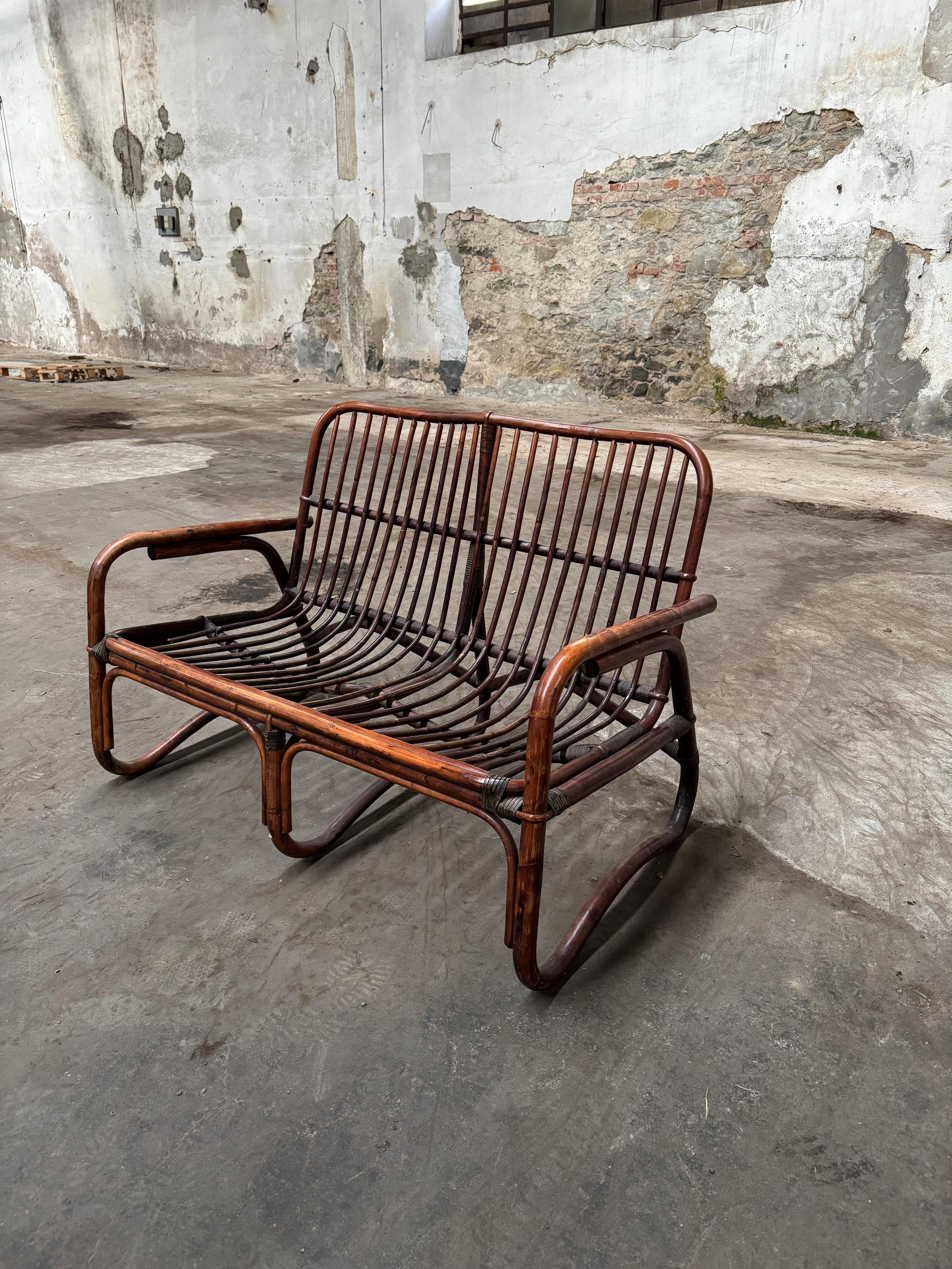 Mid-Century Modern Italian Living Room Bamboo Set. 1970s For Sale 2