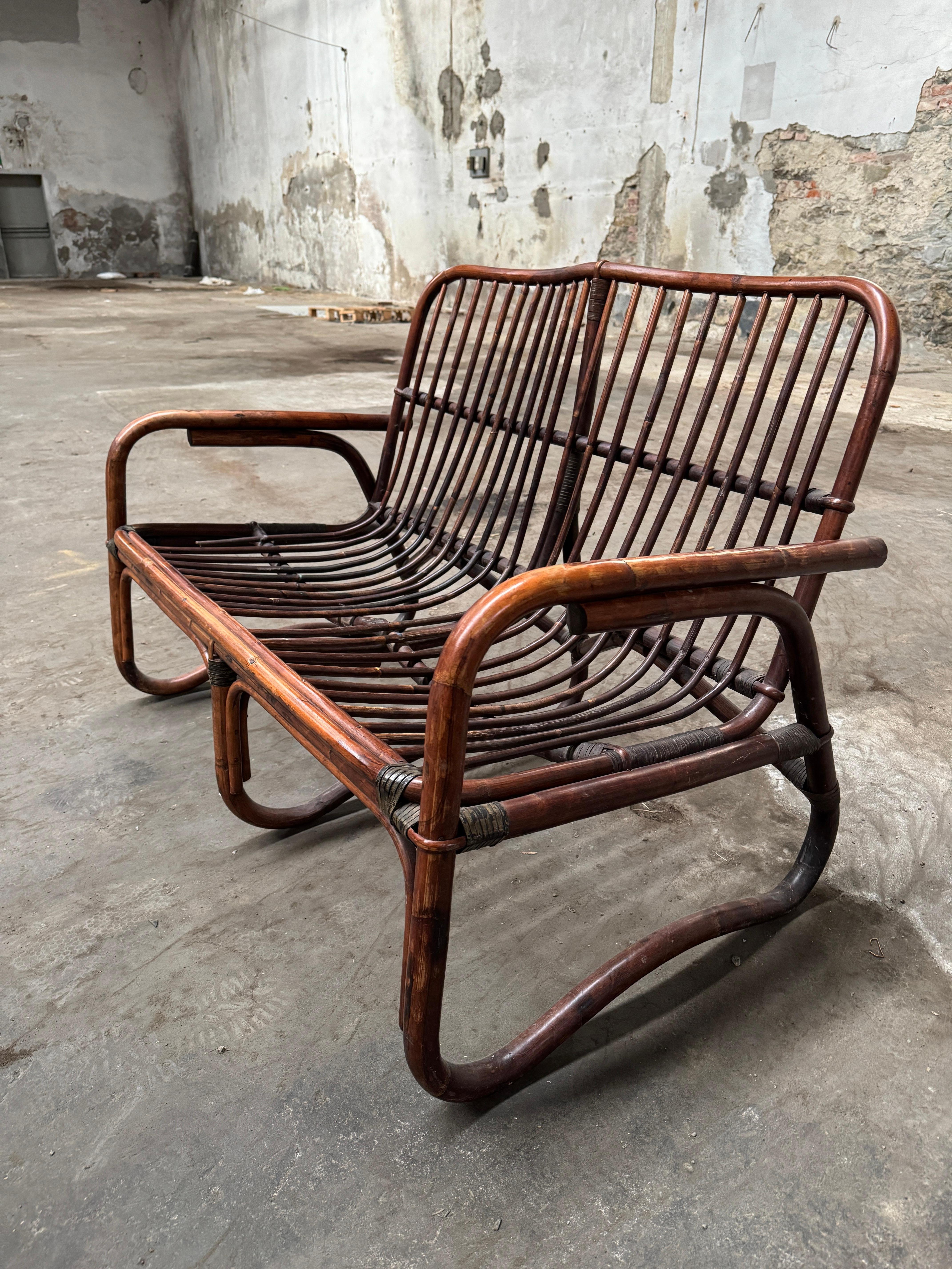 Mid-Century Modern Italian Living Room Bamboo Set. 1970s For Sale 3