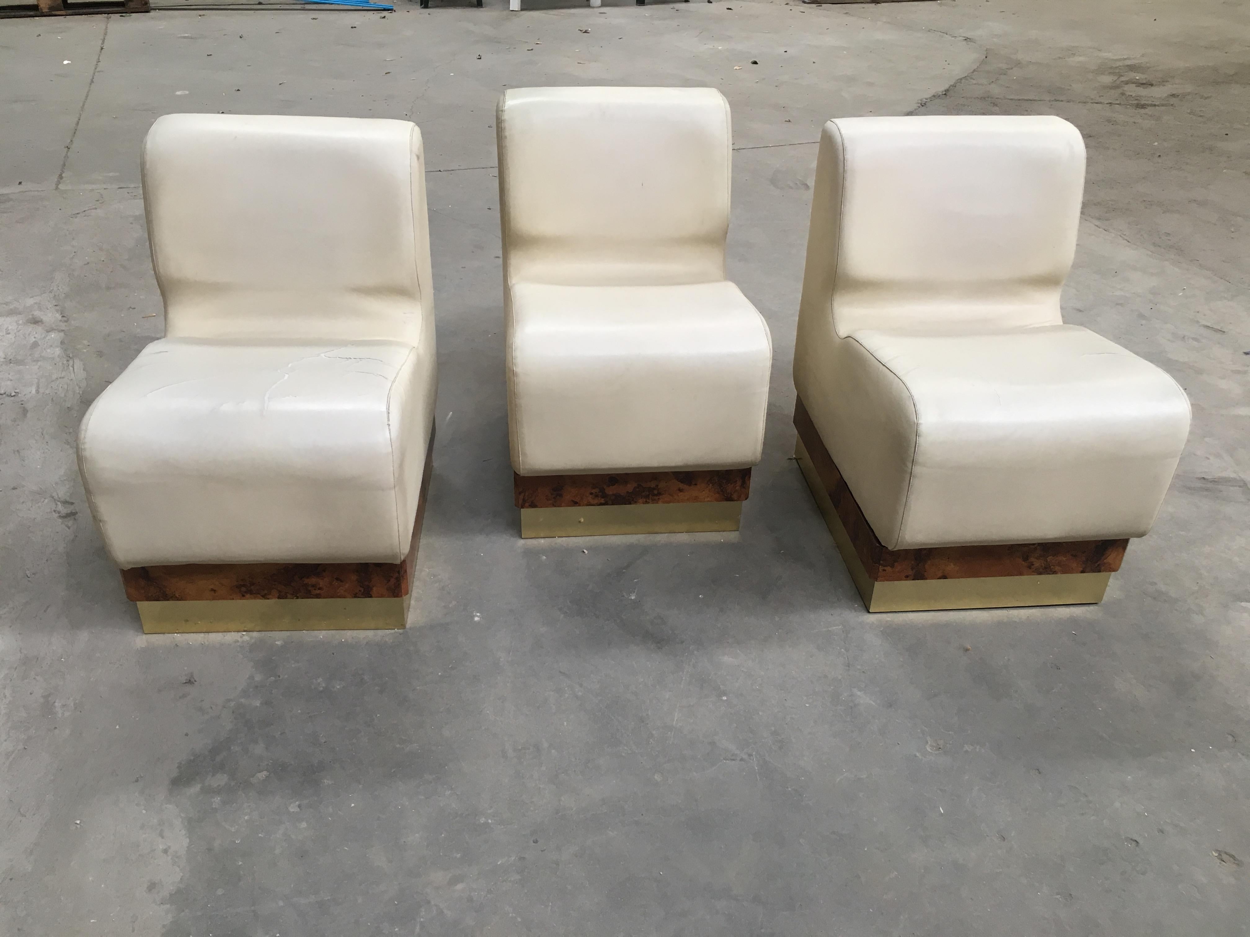 Late 20th Century Mid-Century Modern Italian Living Room Set Consisting in 3 Sectional Armchairs For Sale