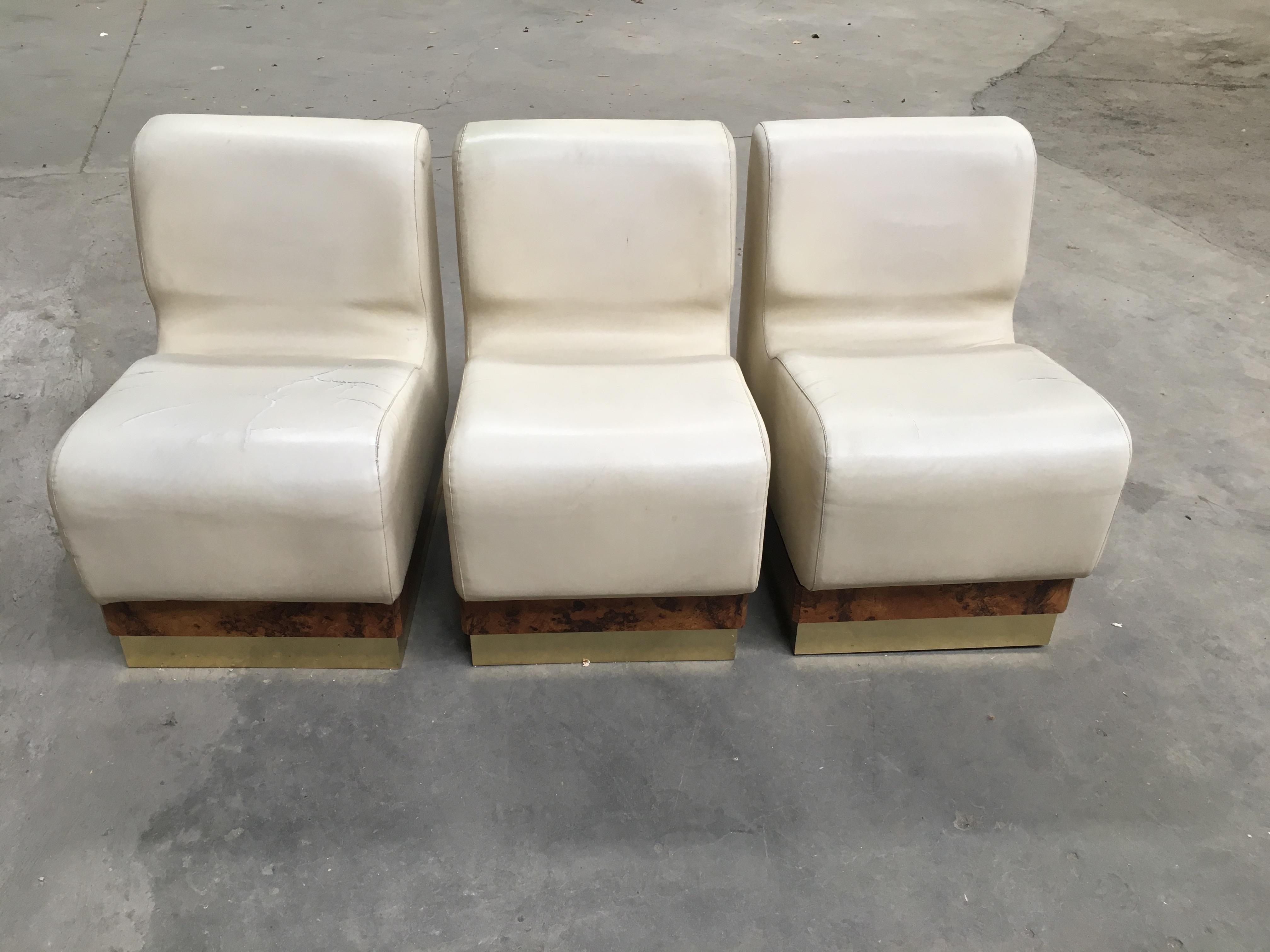 Brass Mid-Century Modern Italian Living Room Set Consisting in 3 Sectional Armchairs For Sale