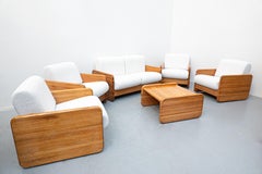 Mid-Century Modern Italian Living Room Set, White boucle and Oak, 1960s