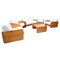 Mid-Century Modern Italian Living Room Set, White boucle and Oak, 1960s
