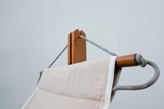 Mid-Century Modern Italian Lounge Chair, Beige Fabric, Wood and Rope, 1960s