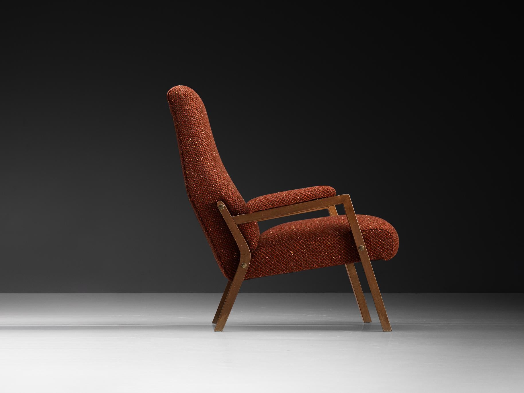 Mid-20th Century Mid-Century Modern Italian Lounge Chair in Reddish Brown Upholstery For Sale