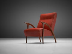 Mid-Century Modern Italian Lounge Chair in Walnut and Red Upholstery