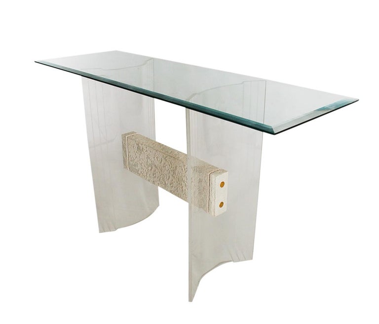Mid-Century Modern Italian Lucite and Glass Console Table or Sofa Table In Good Condition For Sale In Philadelphia, PA