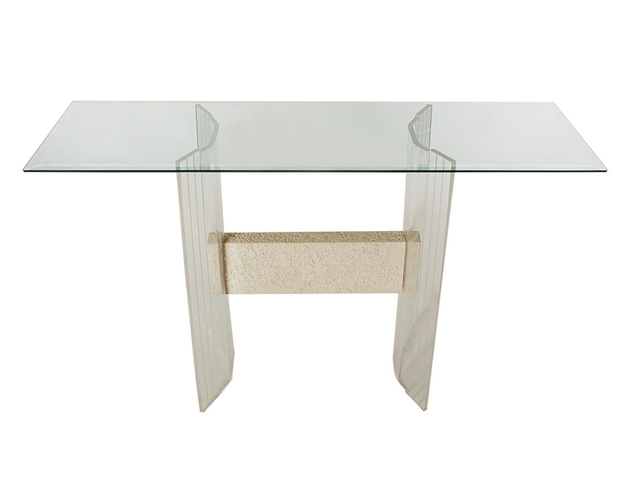 Mid-Century Modern Italian Lucite and Glass Console Table or Sofa Table In Good Condition In Philadelphia, PA