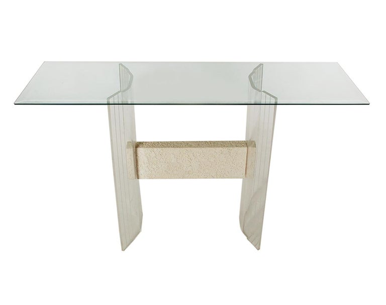 Late 20th Century Mid-Century Modern Italian Lucite and Glass Console Table or Sofa Table For Sale