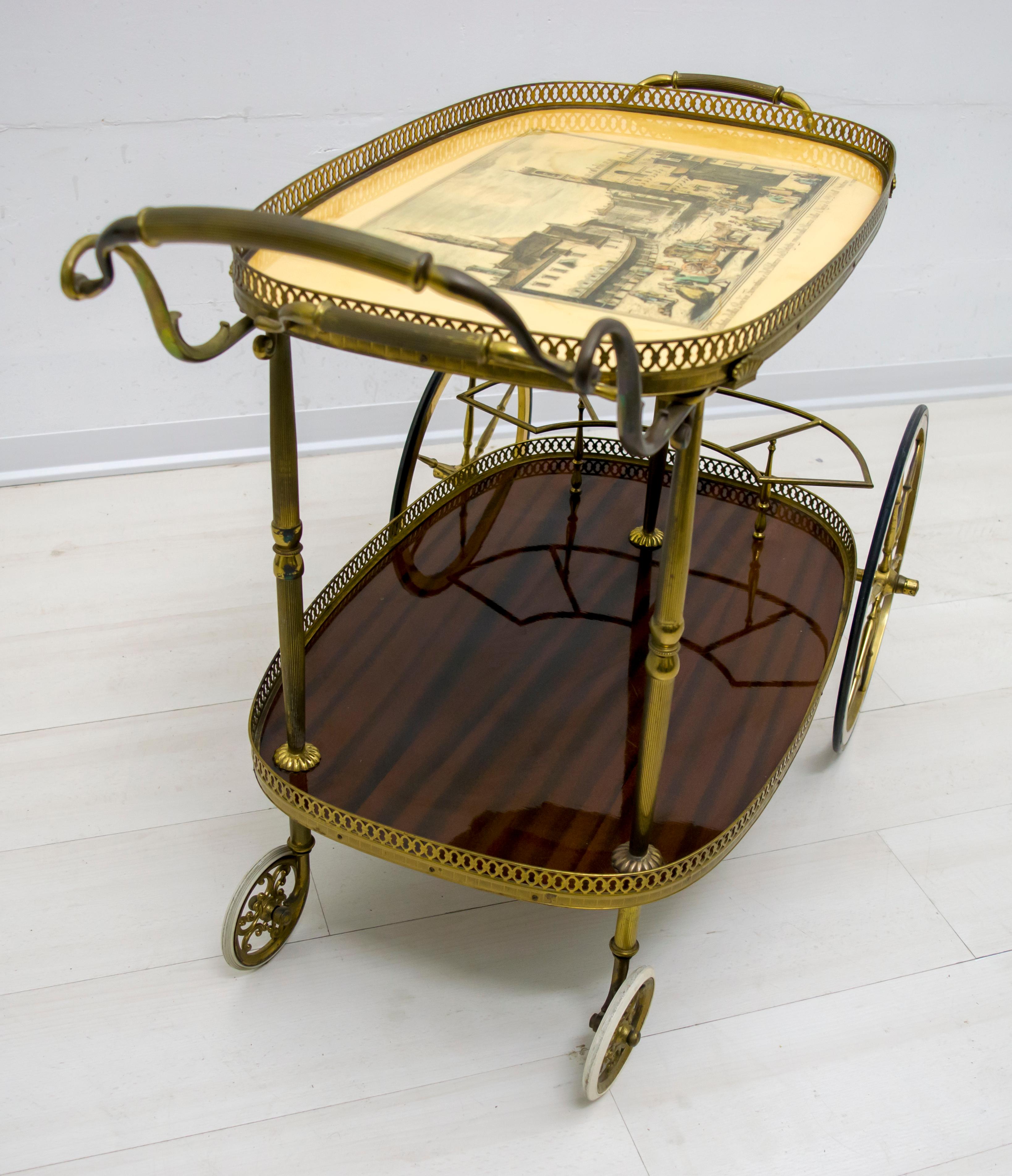 Mid-Century Modern Italian Mahogany and Brass Bar Cart, 1950s 1