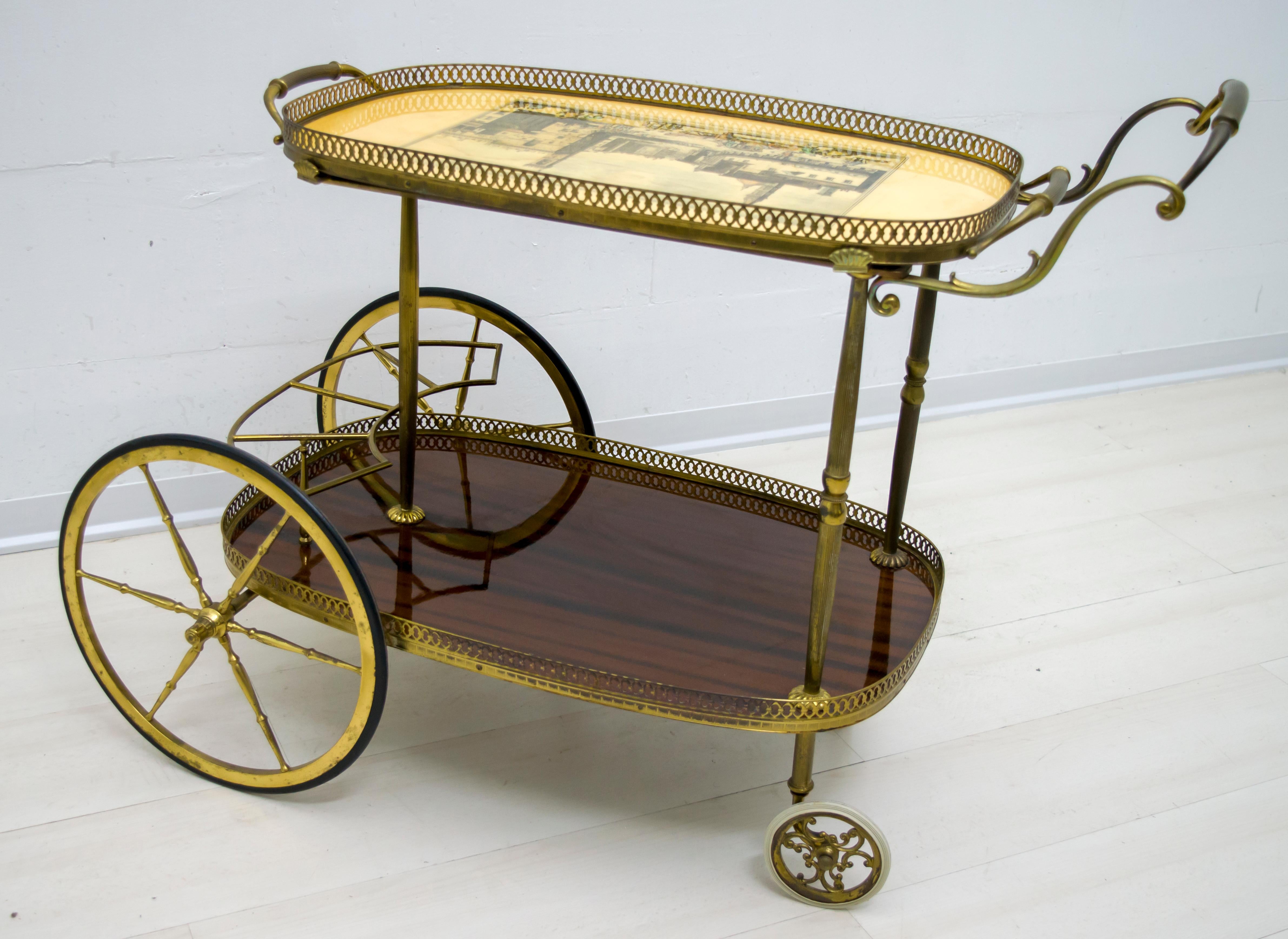 Mid-Century Modern Italian Mahogany and Brass Bar Cart, 1950s 2