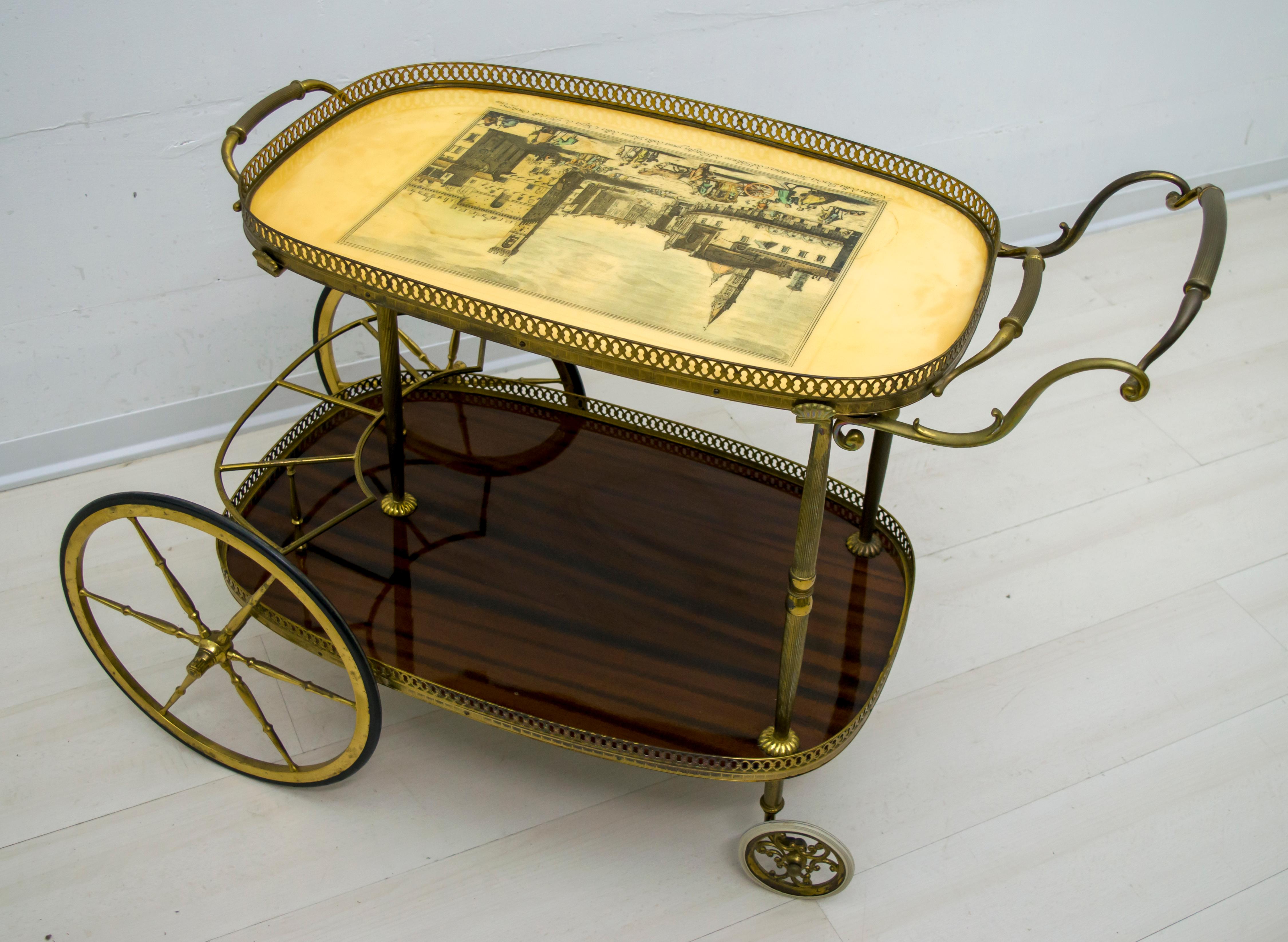 Mid-Century Modern Italian Mahogany and Brass Bar Cart, 1950s 3