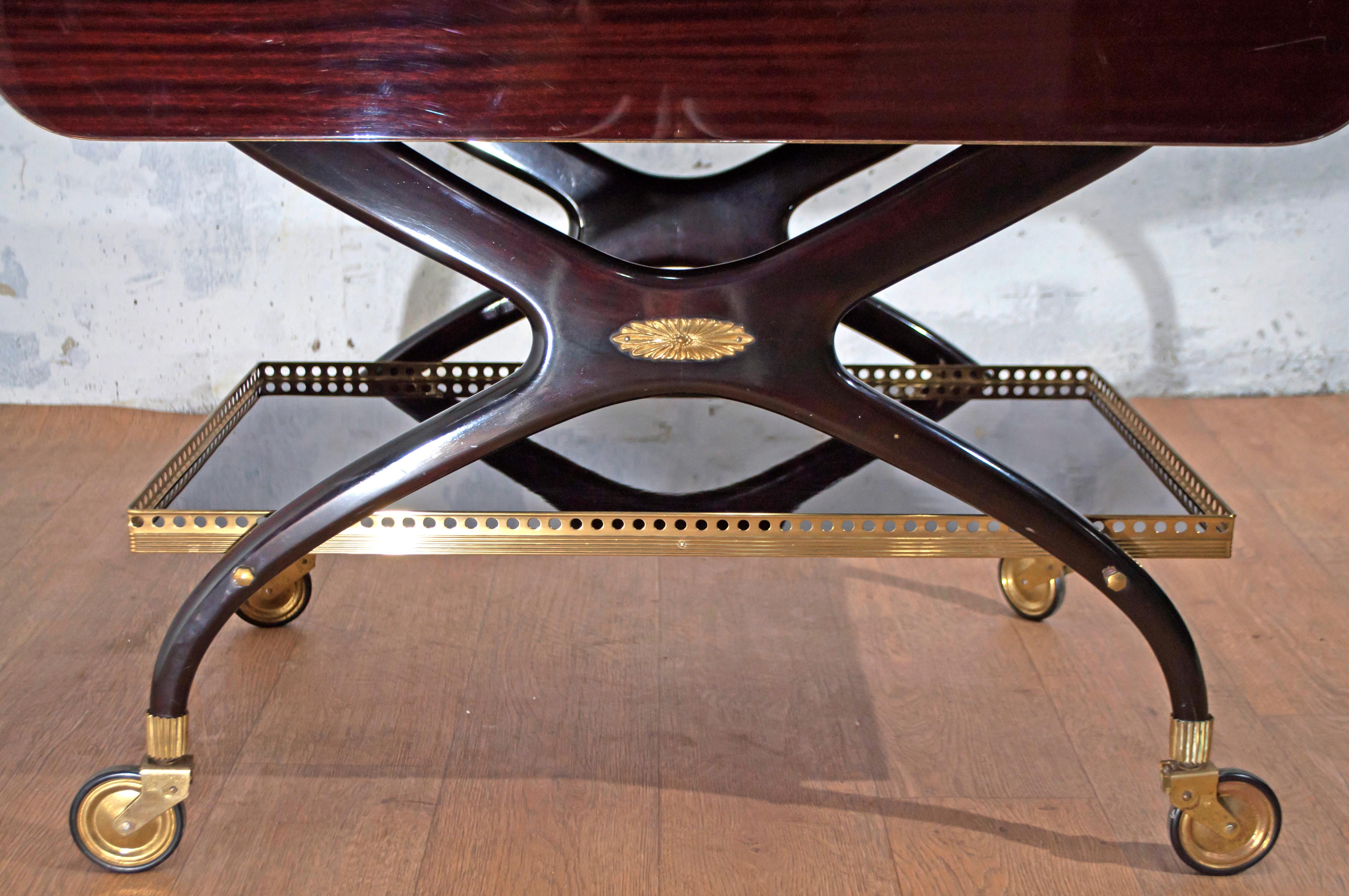 Mid-Century Modern Italian Mahogany and Brass Bar Cart, 1950s 4